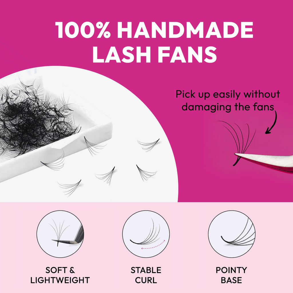 Eyesy Lash 500 Camellia Premade Fans – 5D 0.07, 12-14-16mm C Curl | 3-in-1 Natural Lash Fans