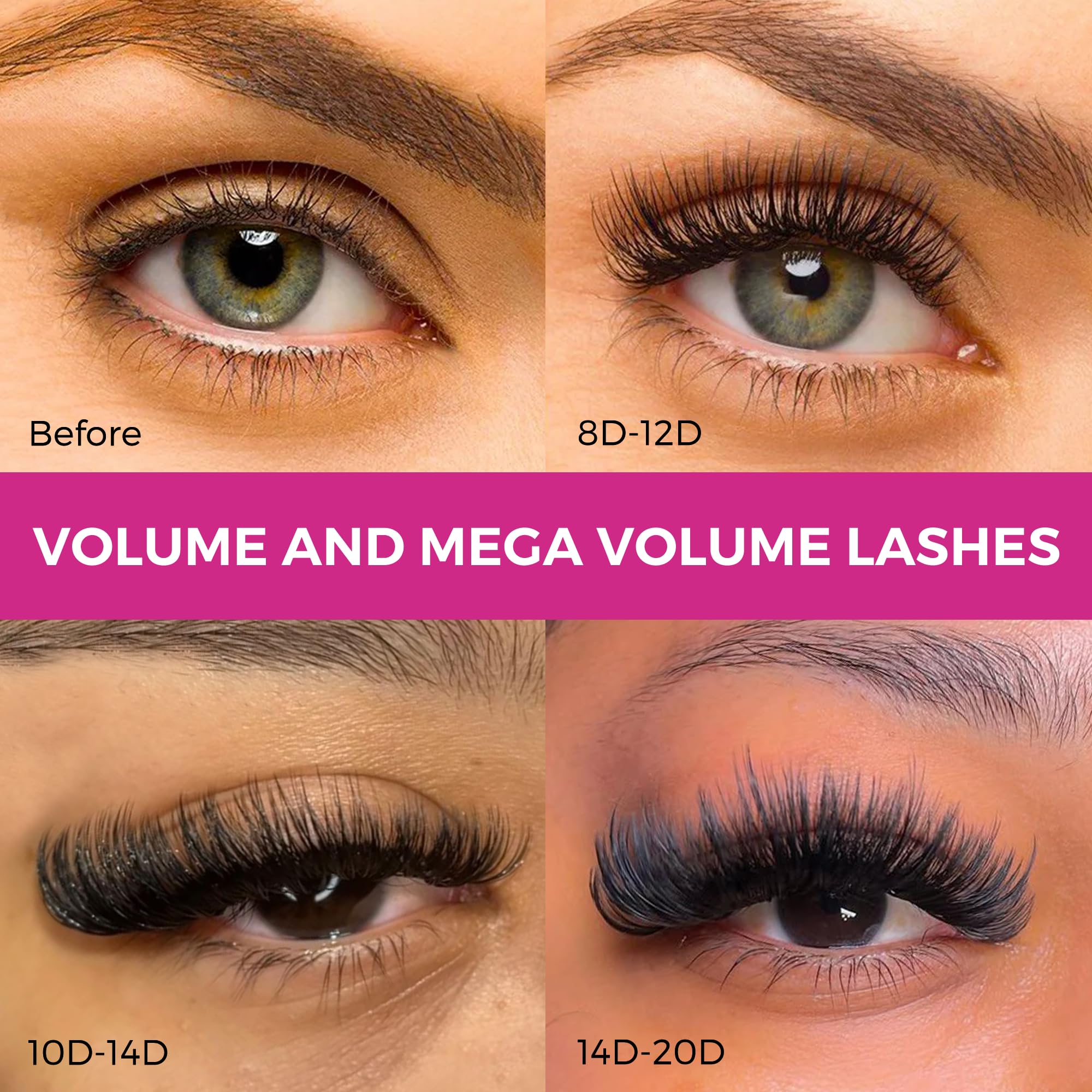 Eyesy Lash 500 Promade Fans – Volume Premade Lash Fans with Pointy Base, 10D 0.03 CC 10mm