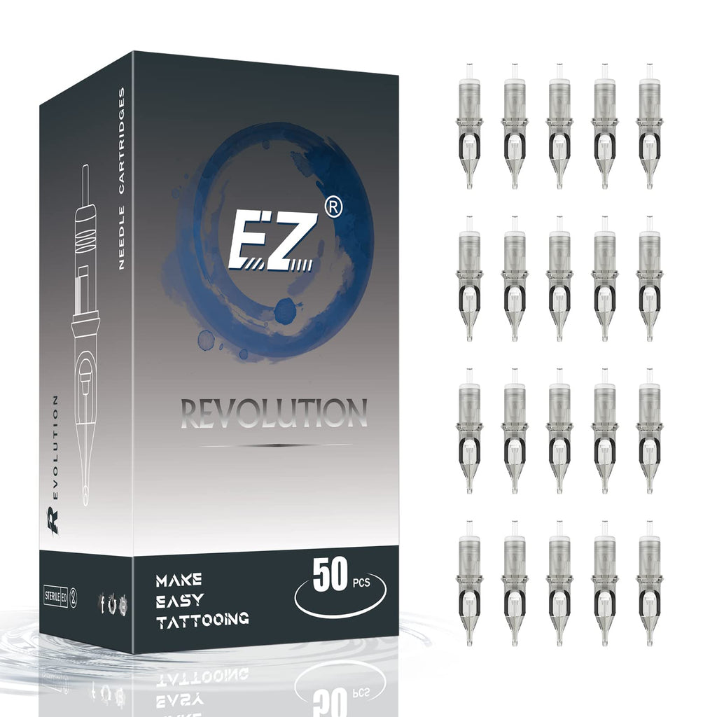 EZ Tattoo Cartridge Needles Assorted - 50Pcs #10 Mixed (3RL 5RL 7RL 9RL 11RL) Bugpin Round Liner Cartridges for Tattooing - EZTAT2 Revolution