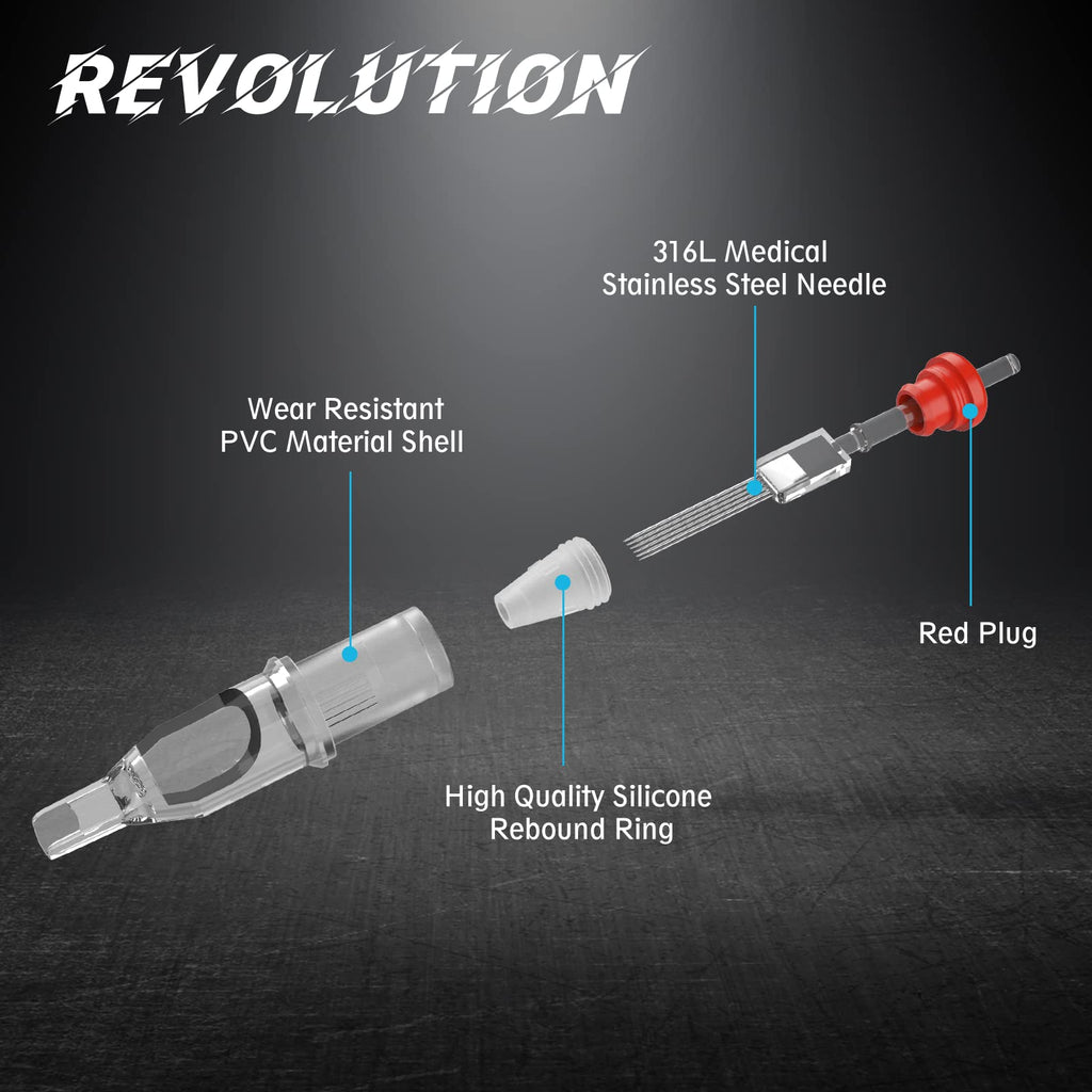 EZTAT2 Revolution Tattoo Needles 20Pcs #08 0.25mm – Round/Curved Magnum Cartridges