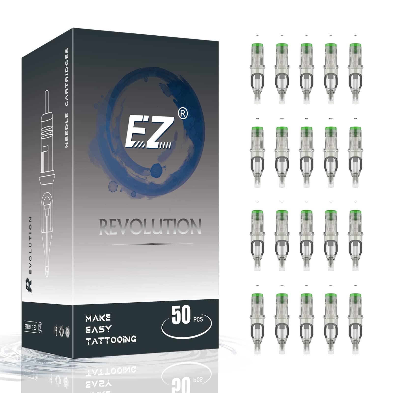 EZTAT2 Tattoo Cartridge Needles Assorted – 50Pcs #12 Mixed (7M1 9M1 11M1 13M1 15M1) for Rotary Pen