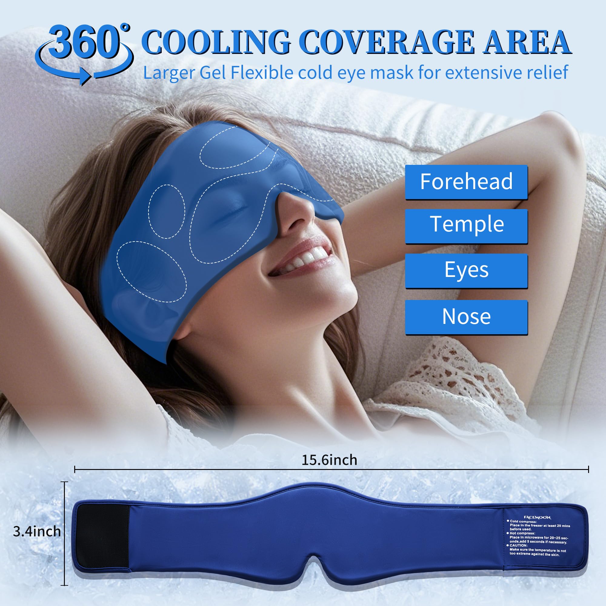 FACEMOON 2-Pack Cooling Gel Eye Mask | Puffy Eyes, Dark Circles & Migraine Relief