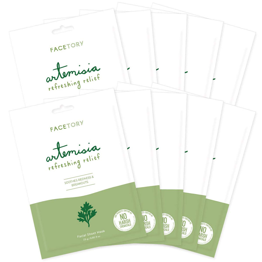 FACETORY Artemisia Refreshing Relief Sheet Mask – Soothe Redness & Balance Skin (10 Pack)