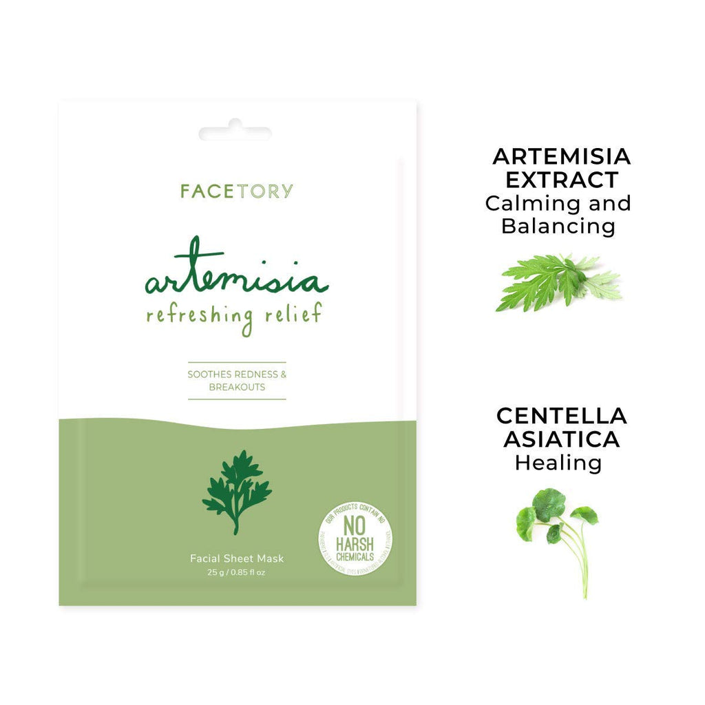 FACETORY Artemisia Refreshing Relief Sheet Mask – Soothe Redness & Balance Skin (10 Pack)
