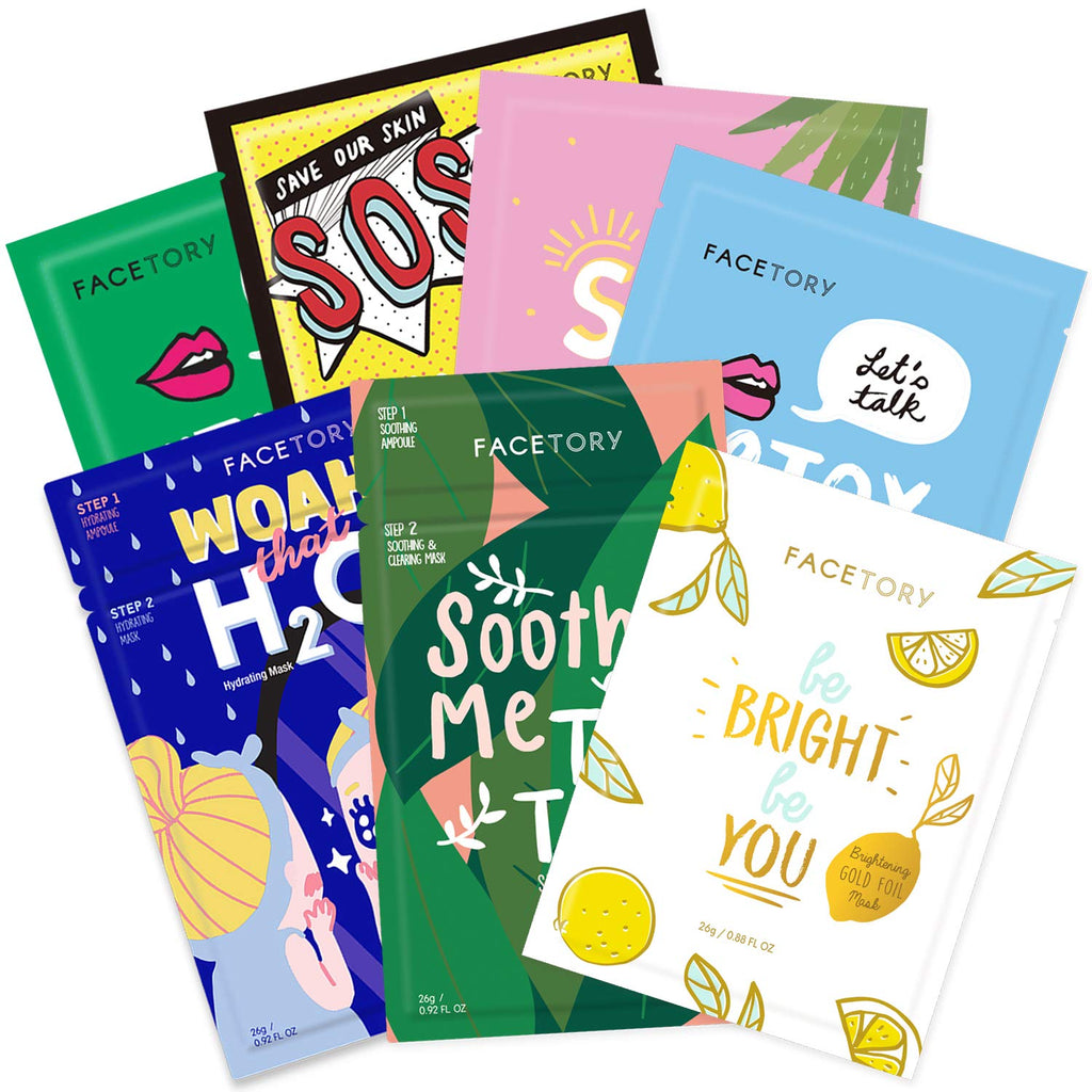 FACETORY Best of 7 Collection Sheet Masks | Hydrating Korean Face Mask Set