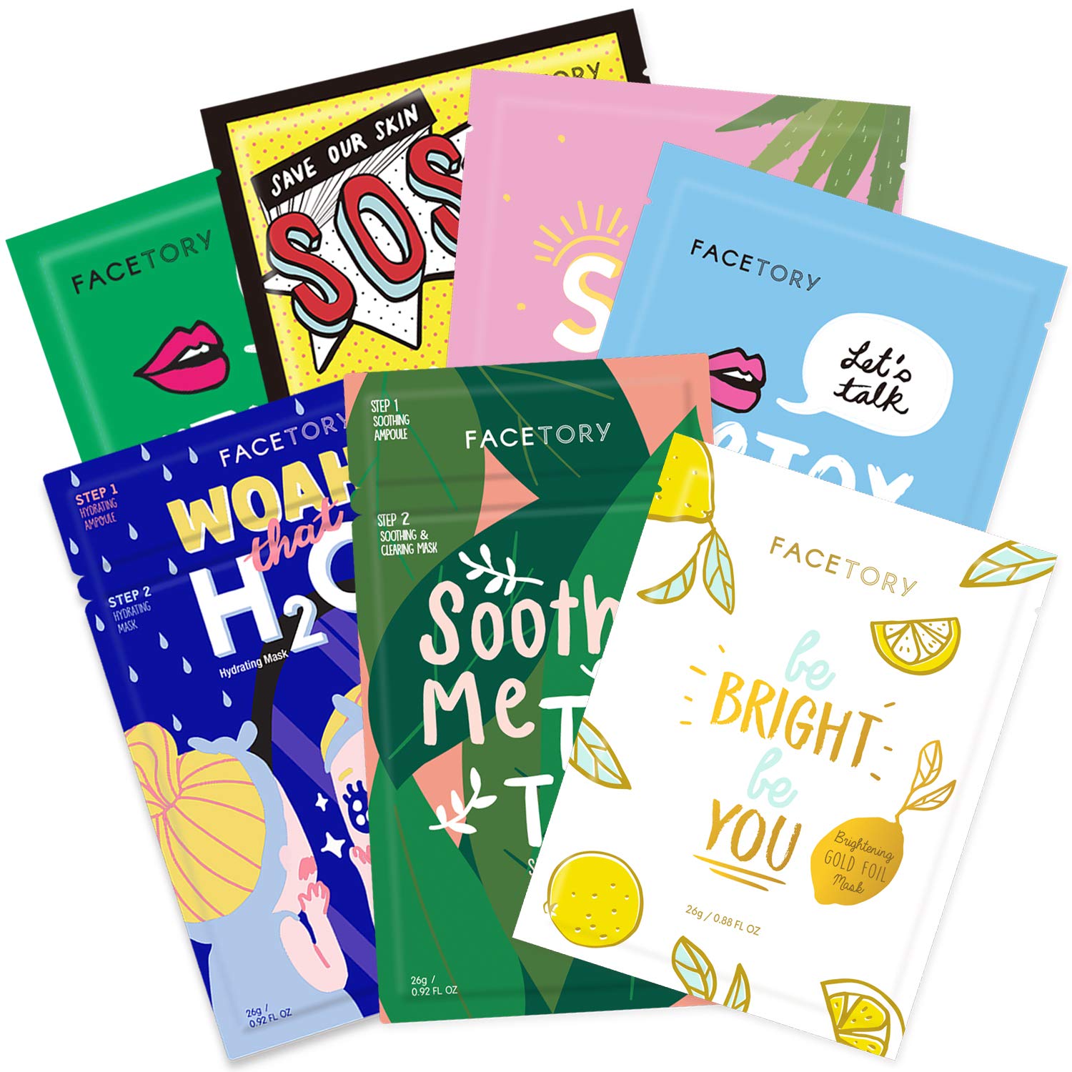 FACETORY Best of 7 Collection Sheet Masks | Hydrating Korean Face Mask Set