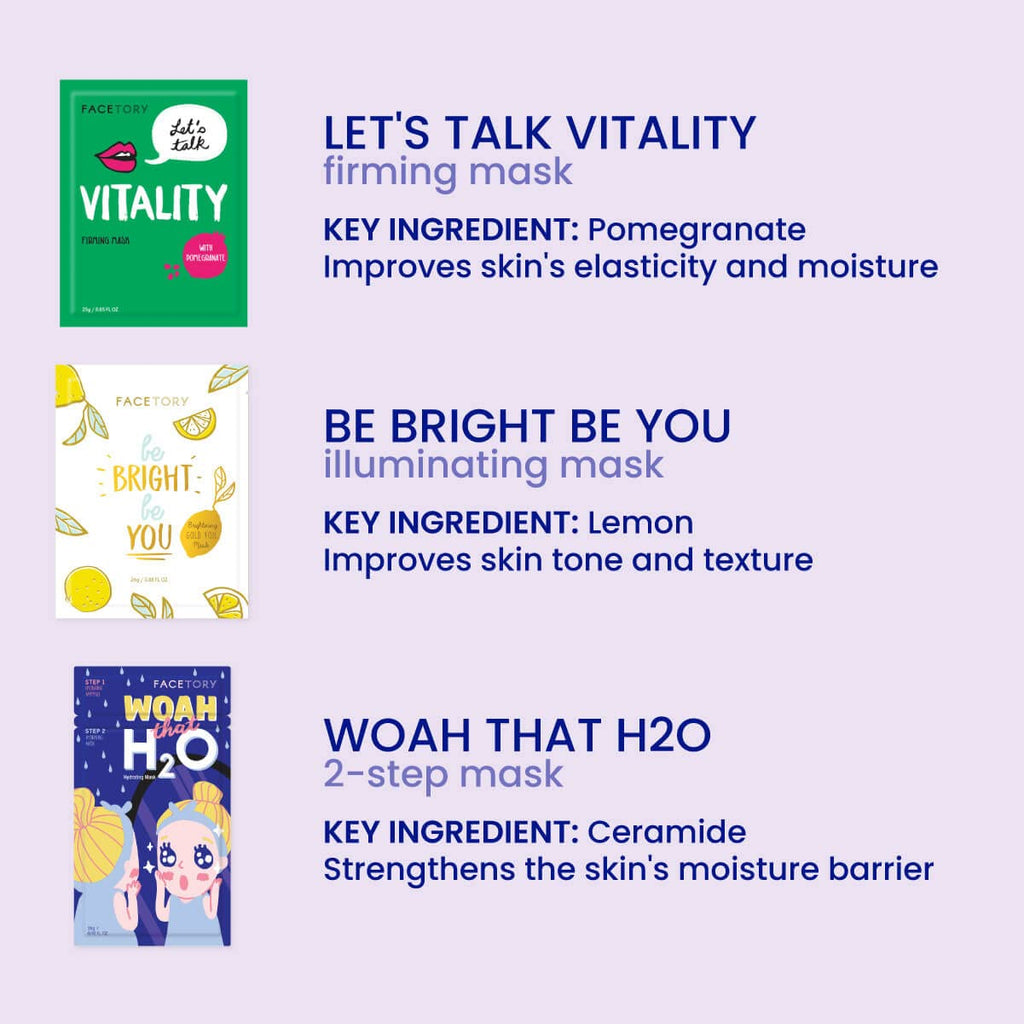 FACETORY Best of 7 Collection Sheet Masks | Hydrating Korean Face Mask Set