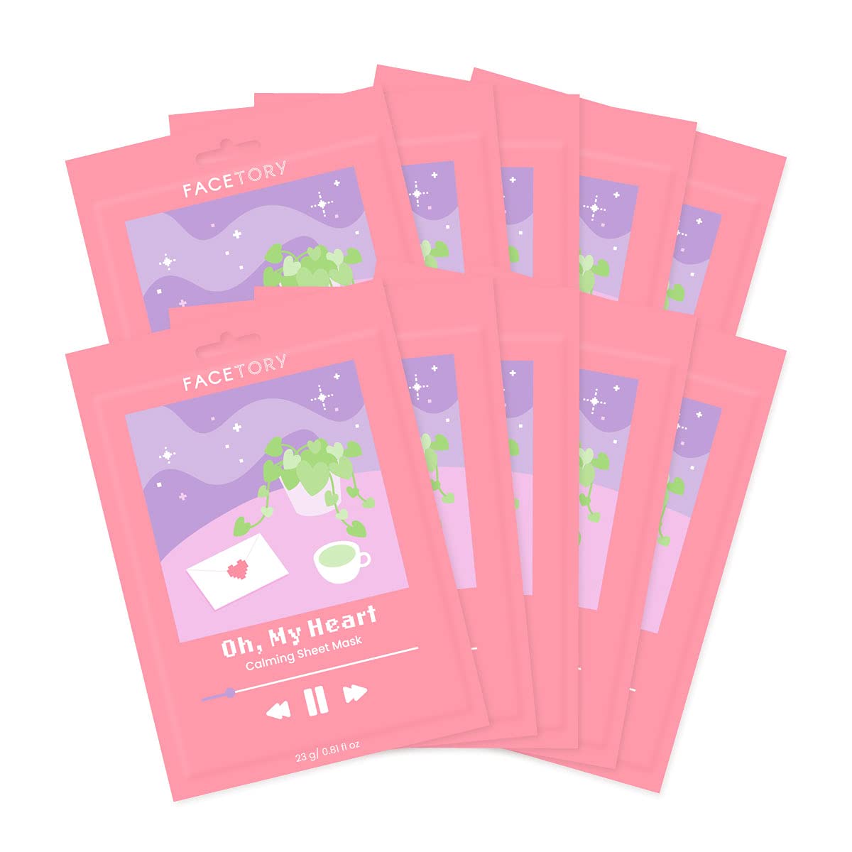 FACETORY Calming Sheet Mask for Acne-Prone Skin with Heartleaf | 10-Pack