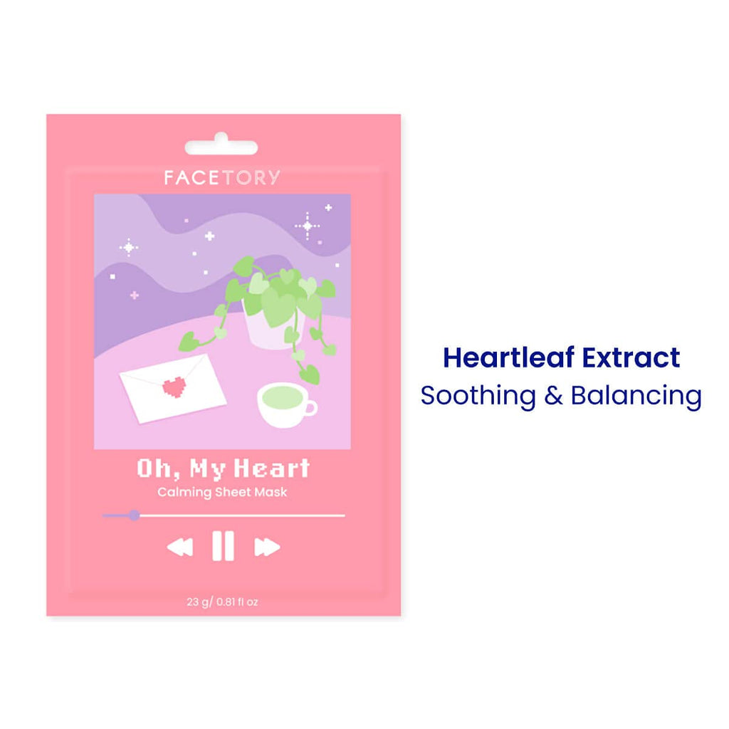 FACETORY Calming Sheet Mask for Acne-Prone Skin with Heartleaf | 10-Pack