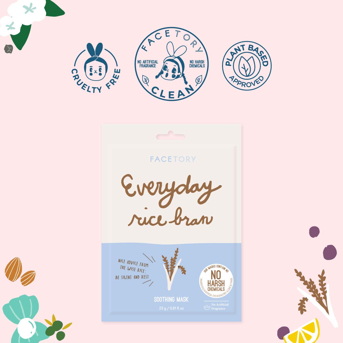 FACETORY Everyday Rice Bran Sheet Mask – Plant-Based K-Beauty Face Mask (10 Pack)