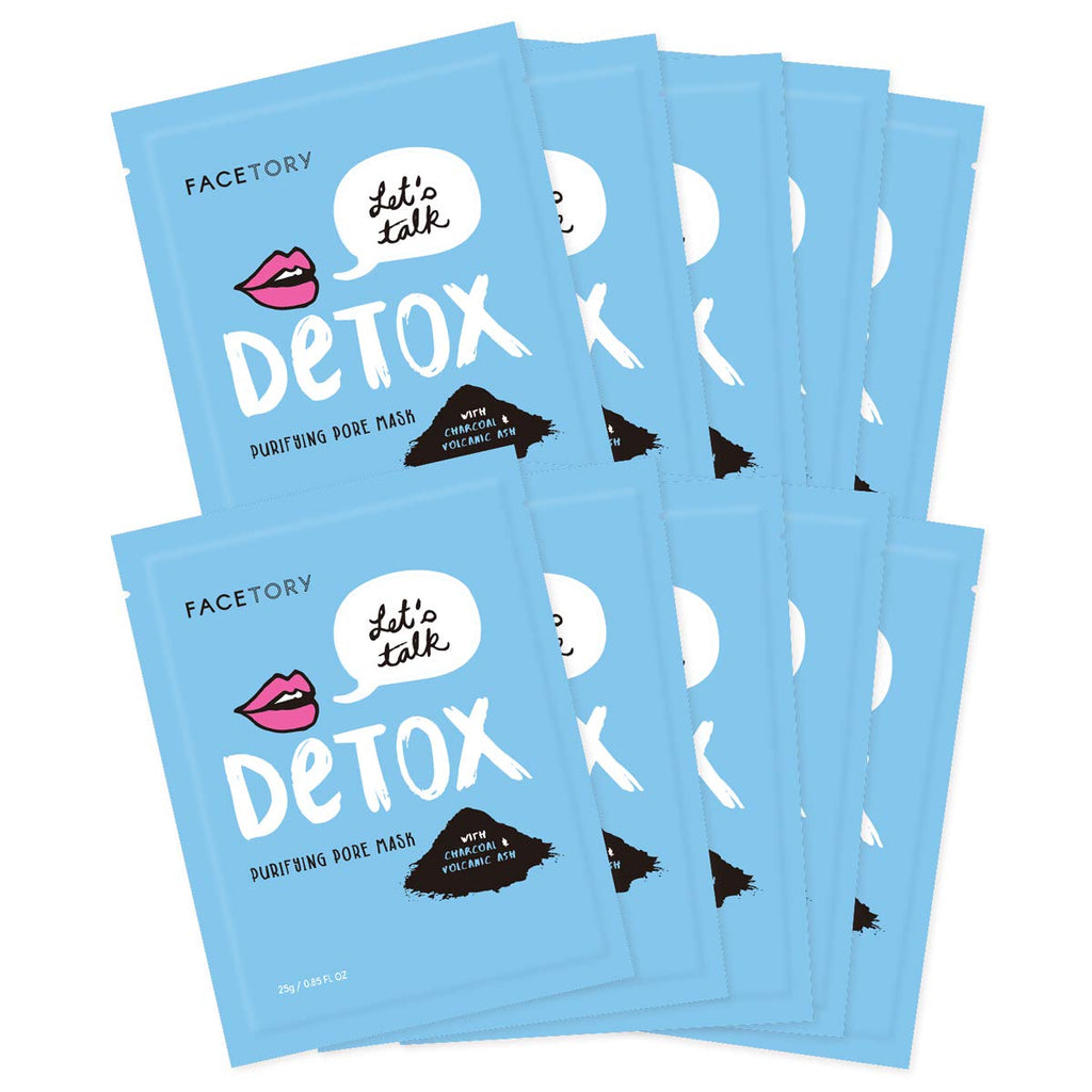 FACETORY LET'S TALK DETOX Purifying Charcoal Sheet Mask – Pore Refining Charcoal Mask (10 Pack)