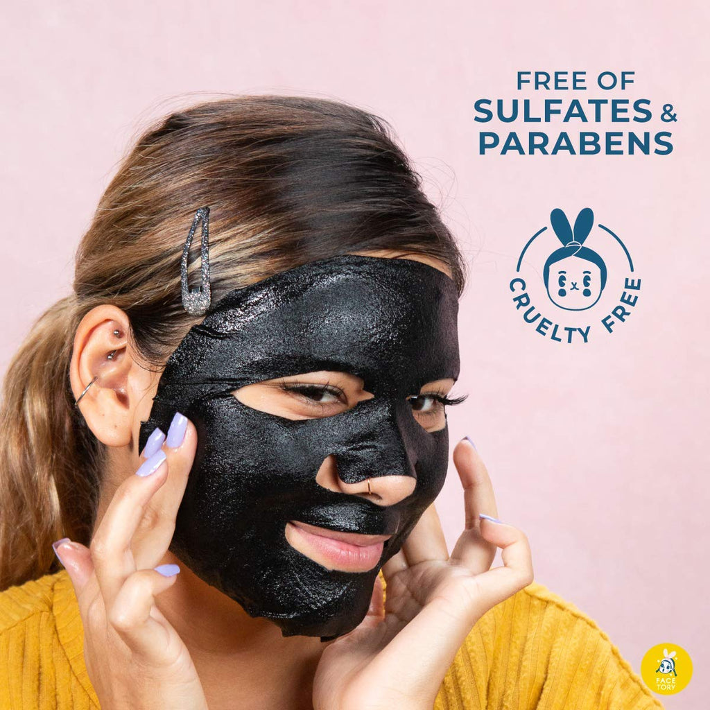 FACETORY LET'S TALK DETOX Purifying Charcoal Sheet Mask – Pore Refining Charcoal Mask (10 Pack)
