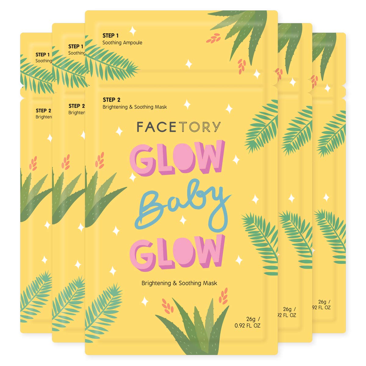 FACETORY Glow Baby Glow 2-Step Sheet Mask with Niacinamide & Aloe – Hydrating 5 Pack