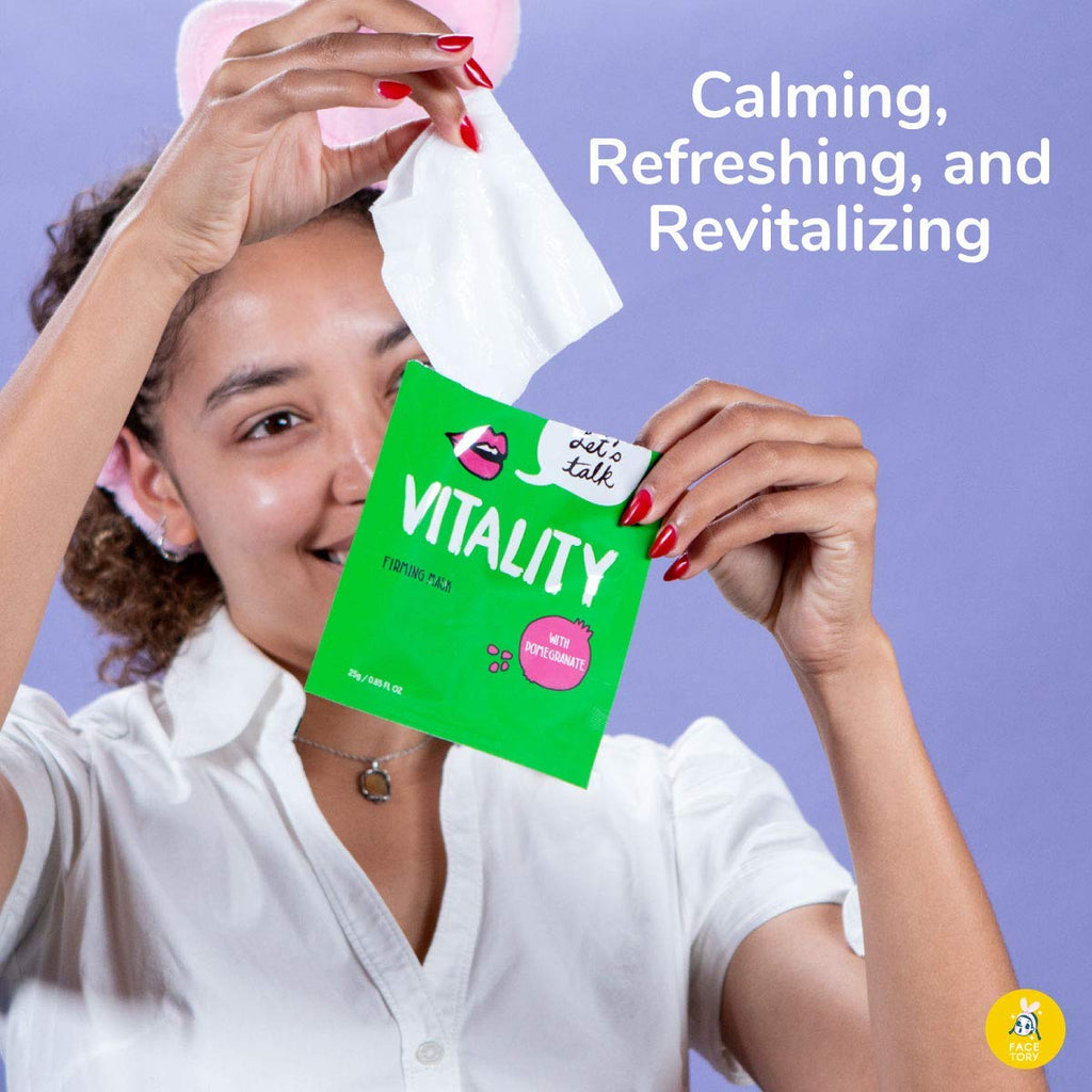 FACETORY Let’s Talk Vitality Firming Sheet Mask – Pomegranate & Shea Butter, 10 Pack