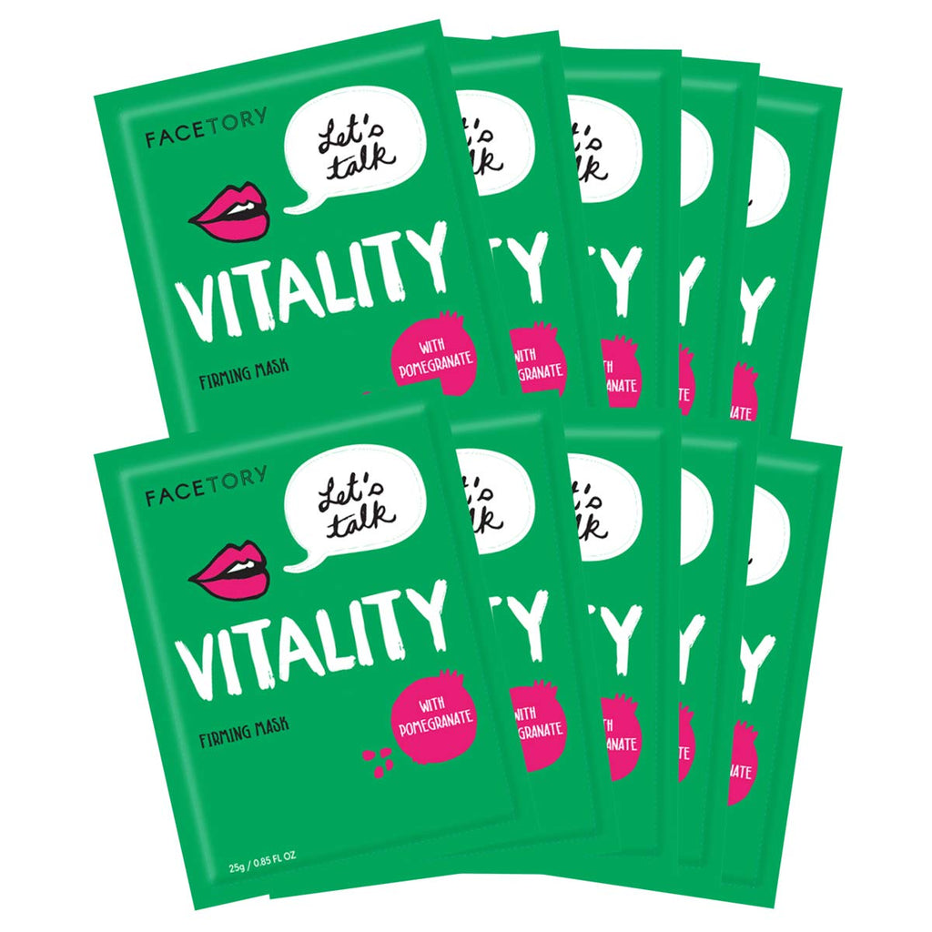 FACETORY Let’s Talk Vitality Firming Sheet Mask – Pomegranate & Shea Butter, 10 Pack