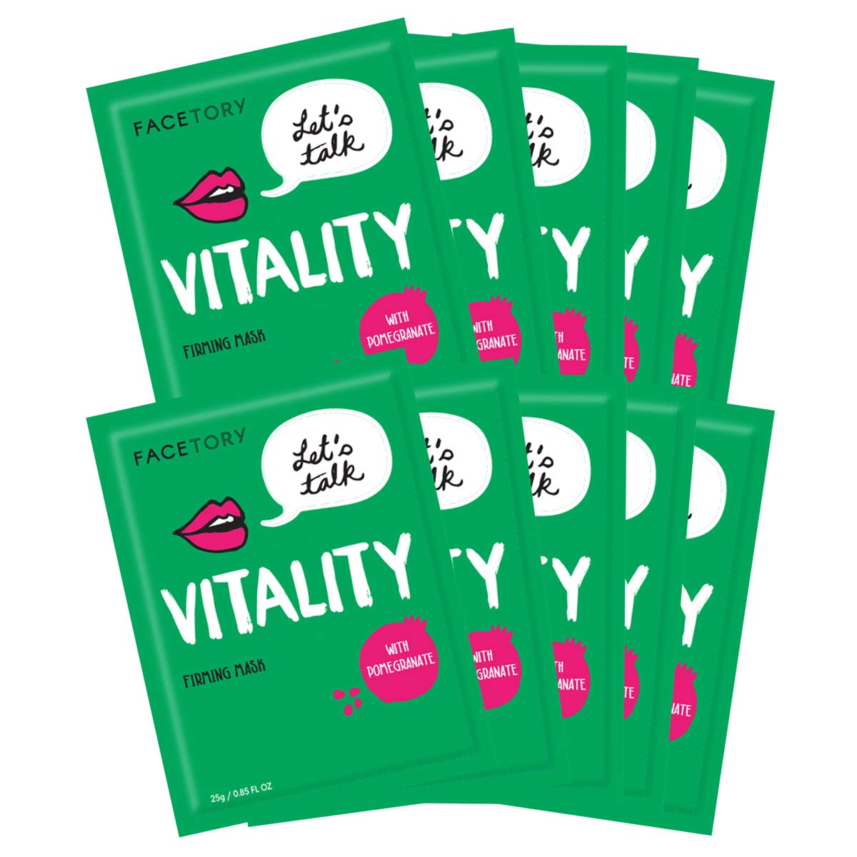 FACETORY Let’s Talk Vitality Firming Sheet Mask – Pomegranate & Shea Butter, 10 Pack