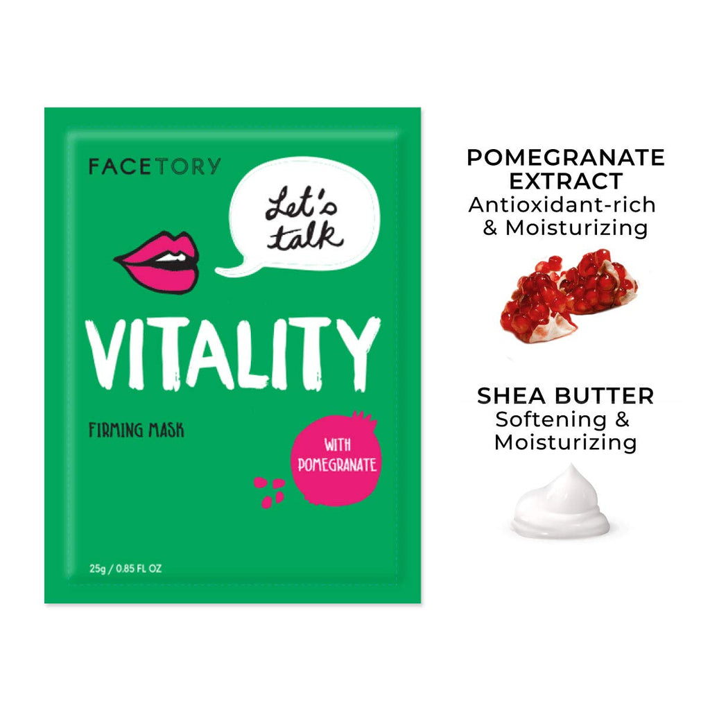 FACETORY Let’s Talk Vitality Firming Sheet Mask – Pomegranate & Shea Butter, 10 Pack