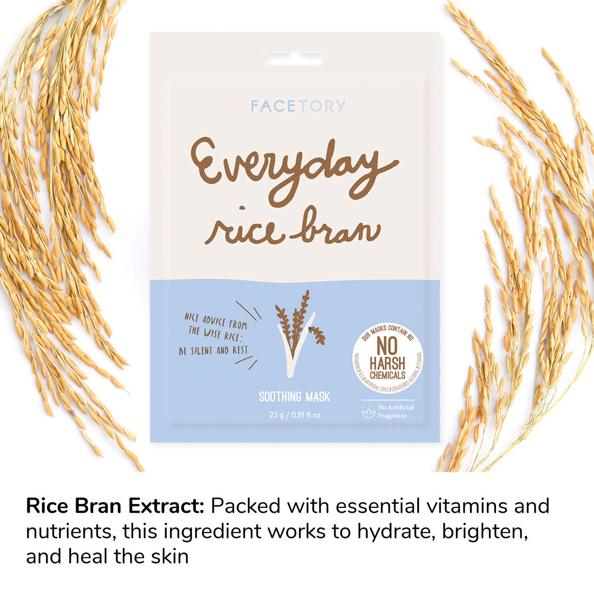 FACETORY Everyday Rice Bran Sheet Mask – Plant-Based K-Beauty Face Mask (10 Pack)