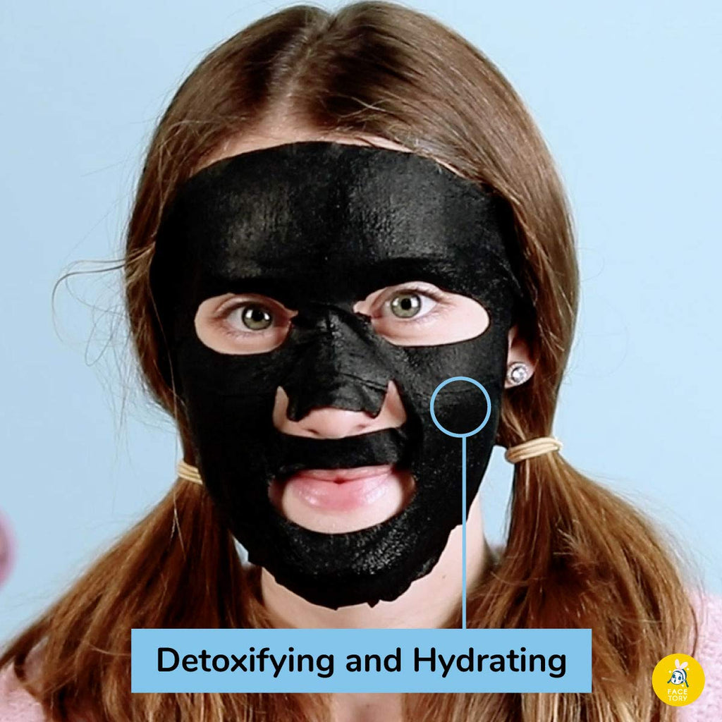 FACETORY LET'S TALK DETOX Purifying Charcoal Sheet Mask – Pore Refining Charcoal Mask (10 Pack)