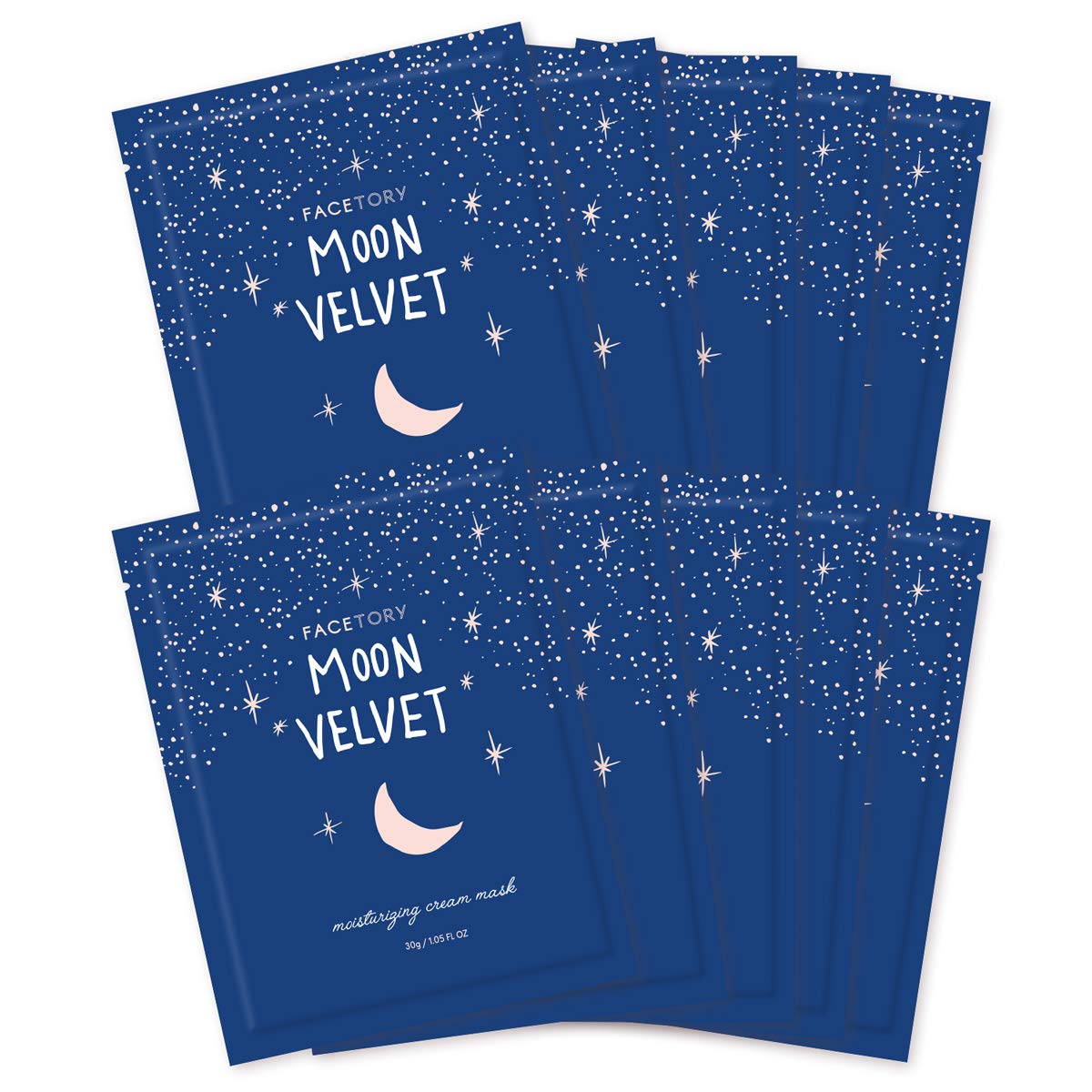 FACETORY Moon Velvet Face Masks – Hydrating Sheet Masks with Hyaluronate & Shea Butter (10-Pack)