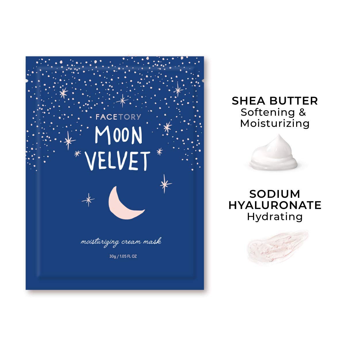 FACETORY Moon Velvet Face Masks – Hydrating Sheet Masks with Hyaluronate & Shea Butter (10-Pack)