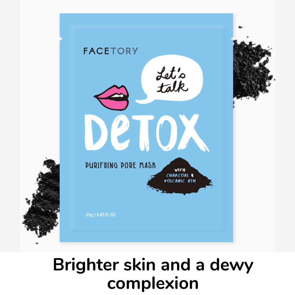 FACETORY LET'S TALK DETOX Purifying Charcoal Sheet Mask – Pore Refining Charcoal Mask (10 Pack)