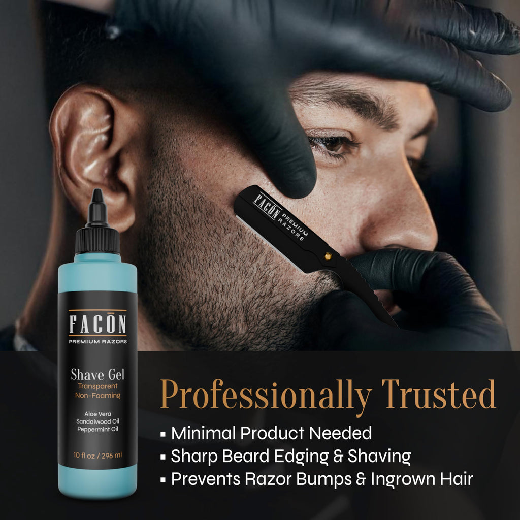Facón Transparent Shaving Gel for Men with Aloe Vera and Menthol – Clear Non-Foaming Shave Gel, 10 fl oz