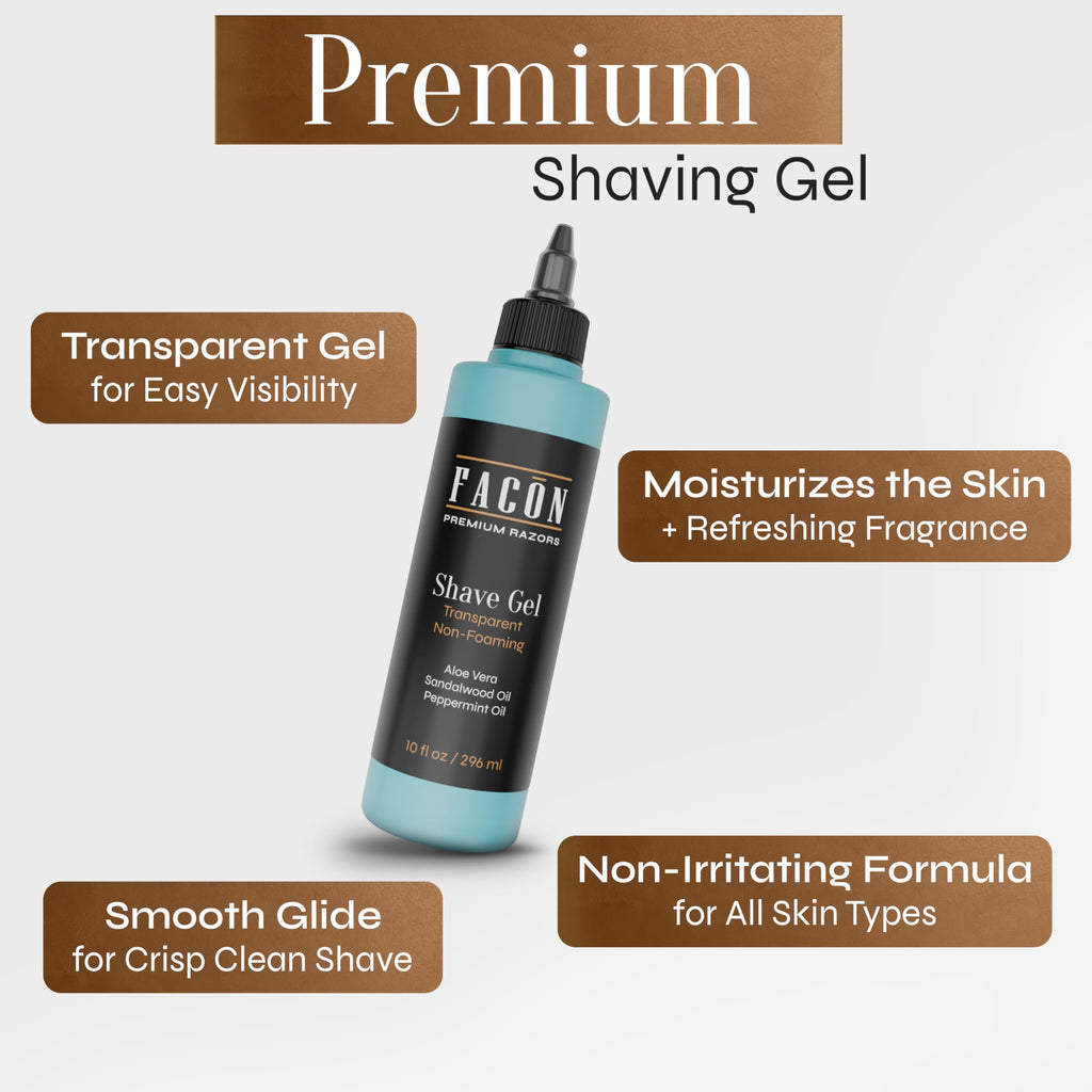 Facón Transparent Shaving Gel for Men with Aloe Vera and Menthol – Clear Non-Foaming Shave Gel, 10 fl oz