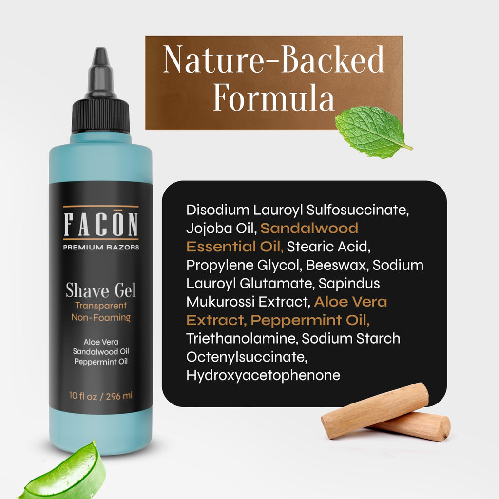 Facón Transparent Shaving Gel for Men with Aloe Vera and Menthol – Clear Non-Foaming Shave Gel, 10 fl oz