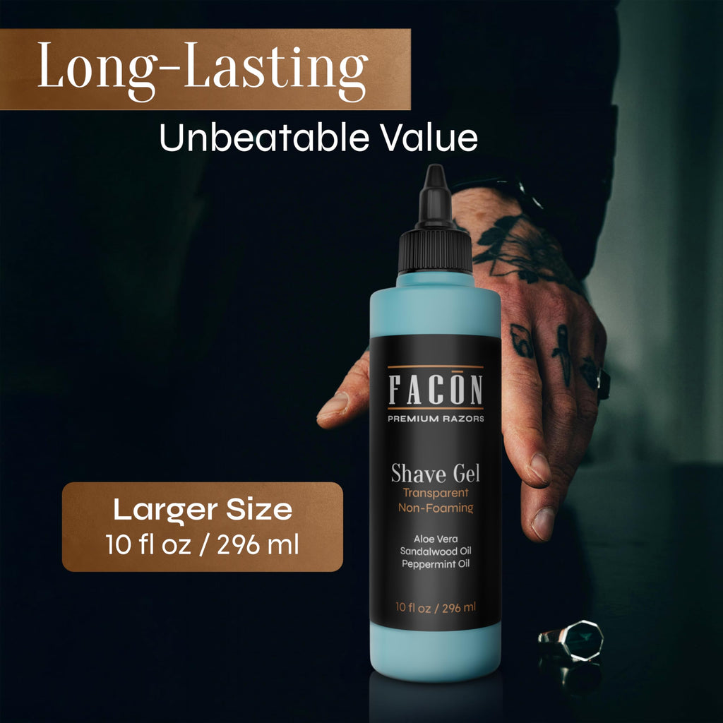 Facón Transparent Shaving Gel for Men with Aloe Vera and Menthol – Clear Non-Foaming Shave Gel, 10 fl oz