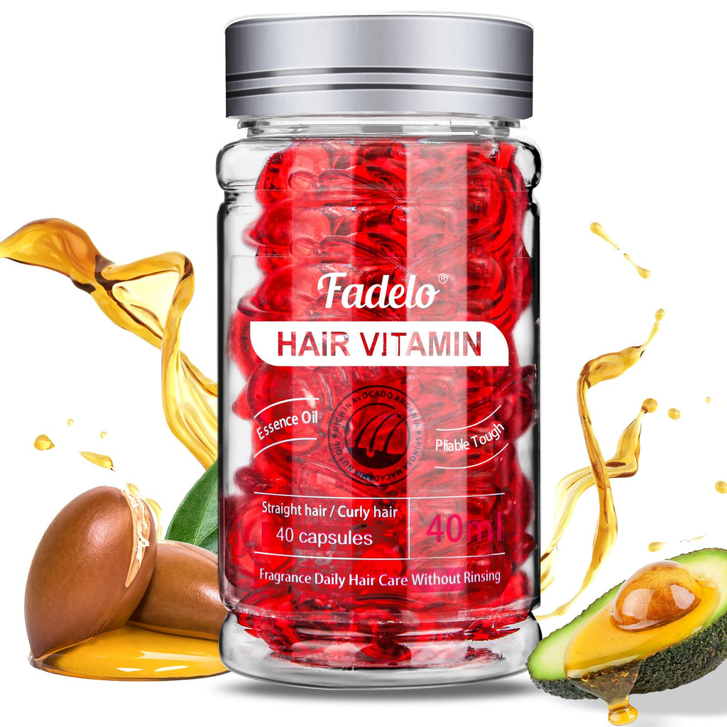 Fadelo Hair Treatment – Frizz & Damage Control with Vitamins A, C, E, B5 + Argan, Macadamia & Avocado Oils | 40 Capsules
