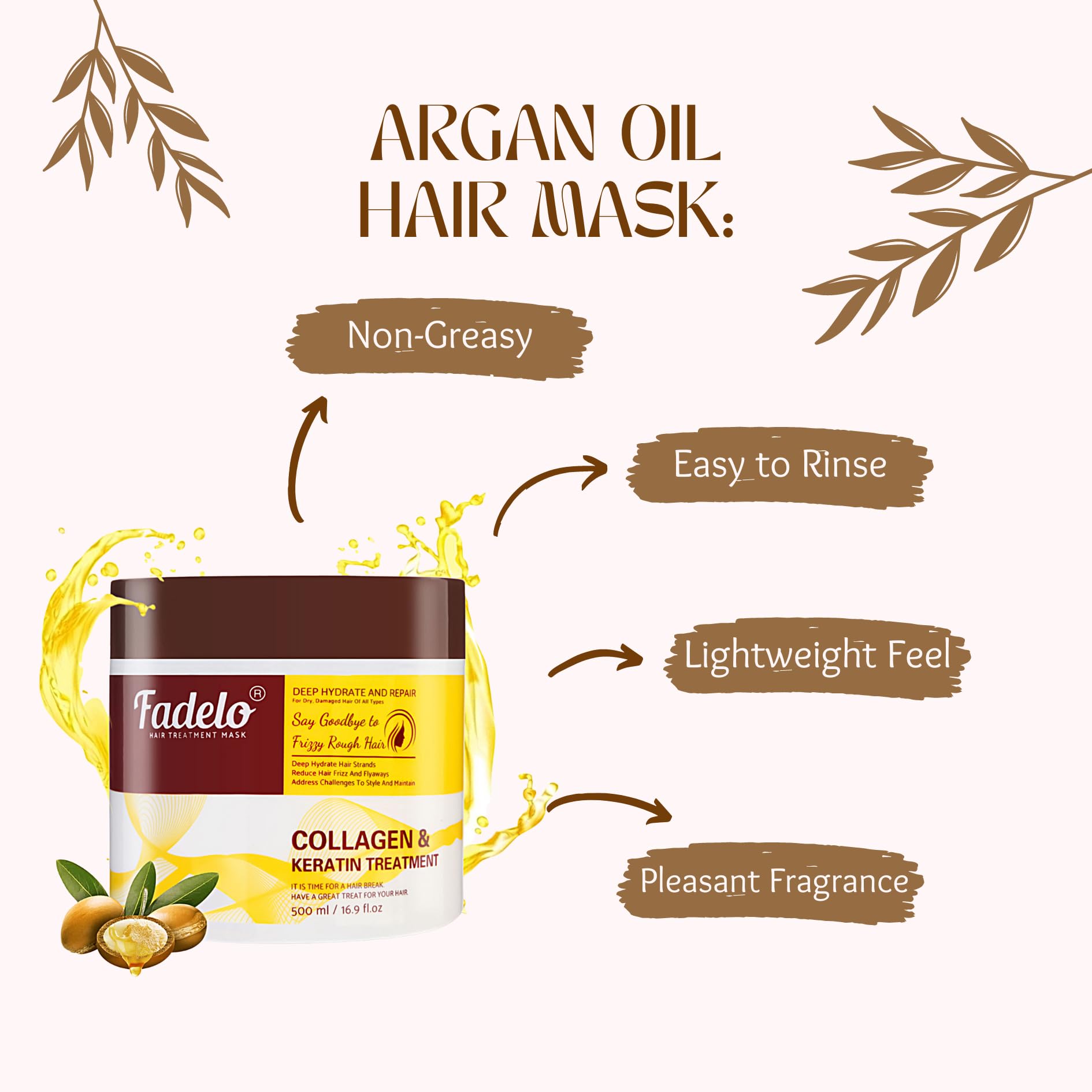Fadelo Keratin Hair Mask with Collagen & Argan Oil – 500ml