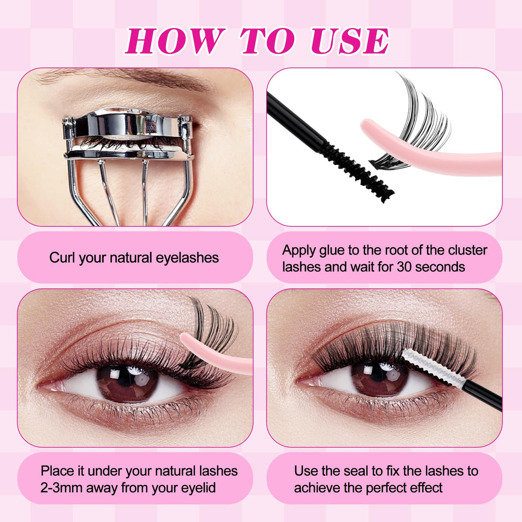 FADLASH Lash Clusters Kit 560Pcs | 8-16mm D-Curl DIY Extensions with Bond & Seal