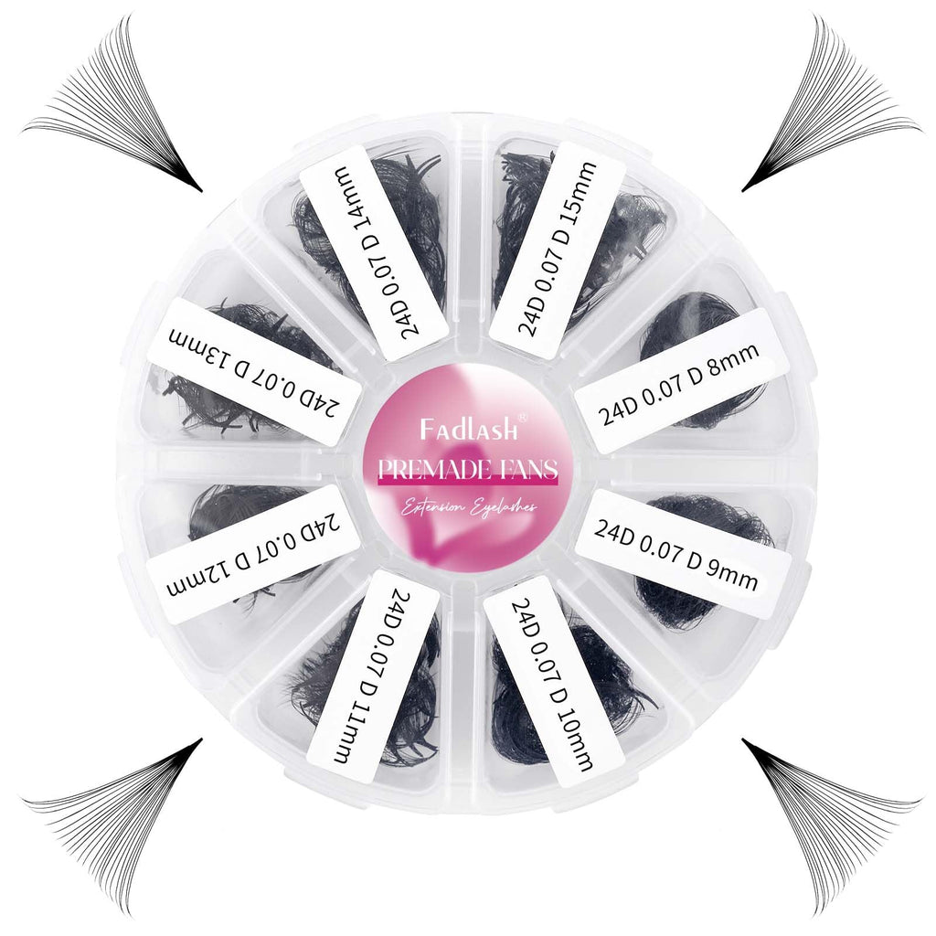 FADLASH 1000 Fans Premade Volume Extensions – 24D D Curl, Thin Base, Premium Premade Fans