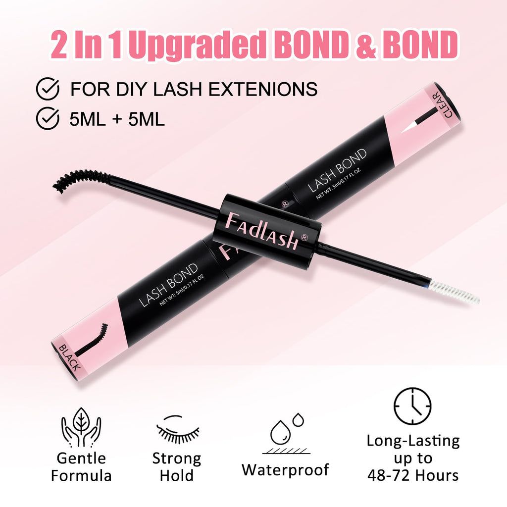 FADLASH 2-in-1 Cluster Lash Glue – Black & Clear, 72h Waterproof Hold