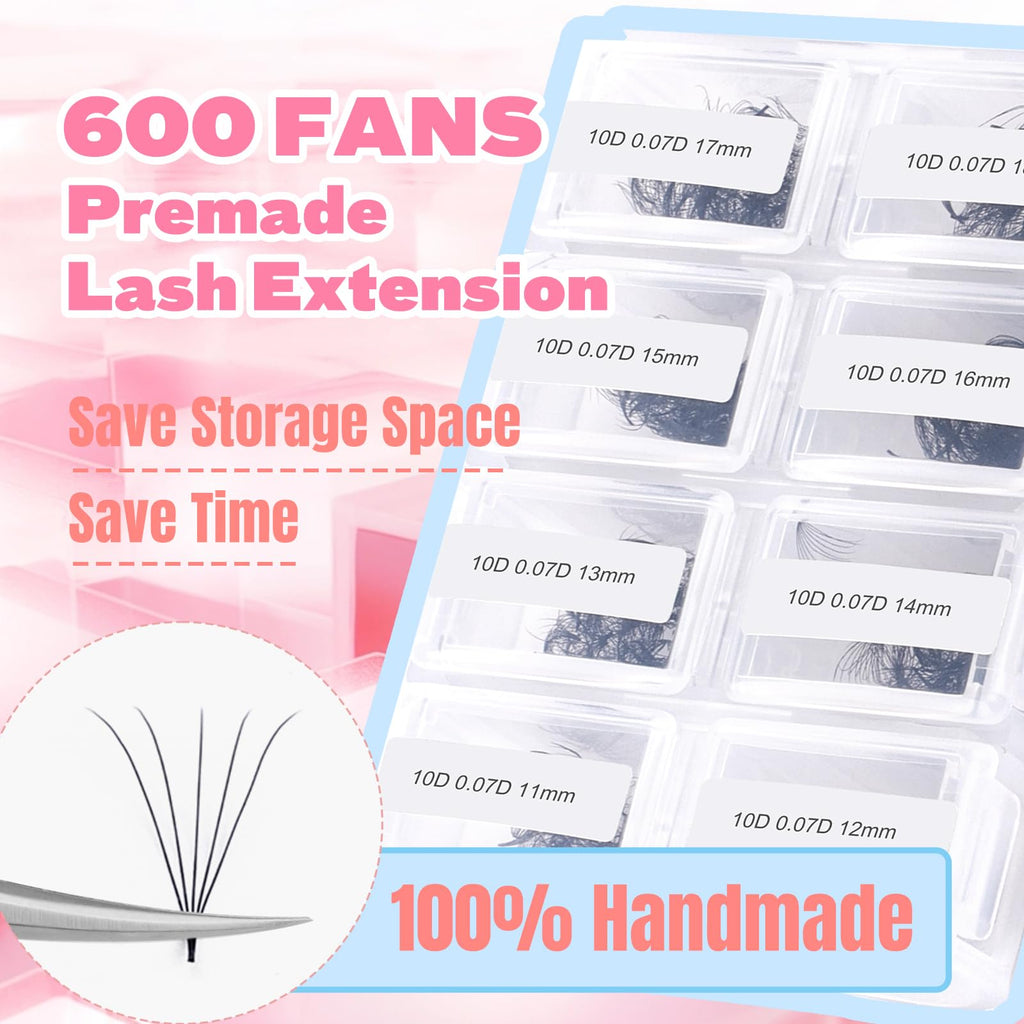 FADLASH 600 Premade Volume Fans Wispy Lash Extensions - Natural Look, 0.07D Curl, 10-18mm DIY Lash Kit