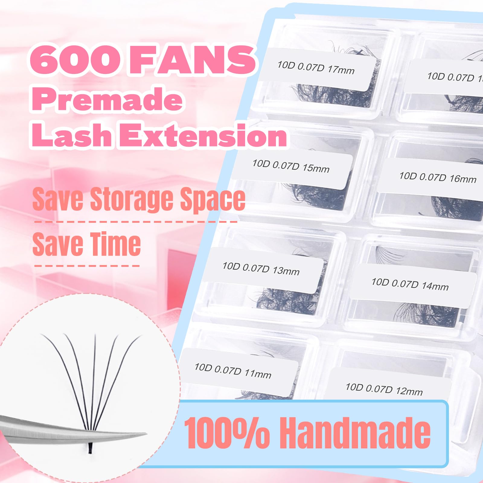 FADLASH 600 Premade Volume Fans Wispy Lash Extensions - Natural Look, 0.07D Curl, 10-18mm DIY Lash Kit
