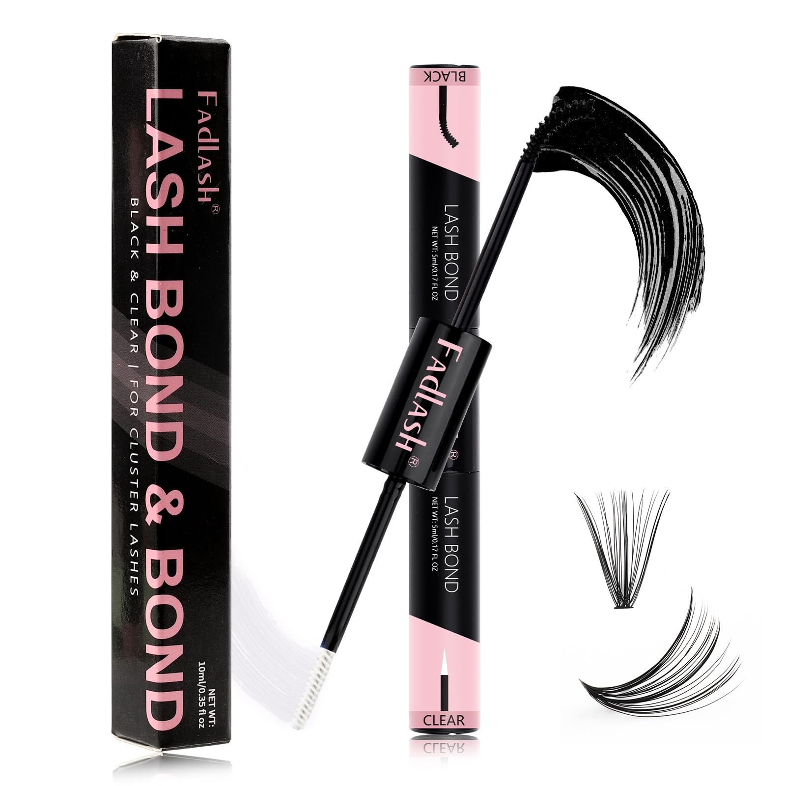FADLASH 2-in-1 Cluster Lash Glue – Black & Clear, 72h Waterproof Hold