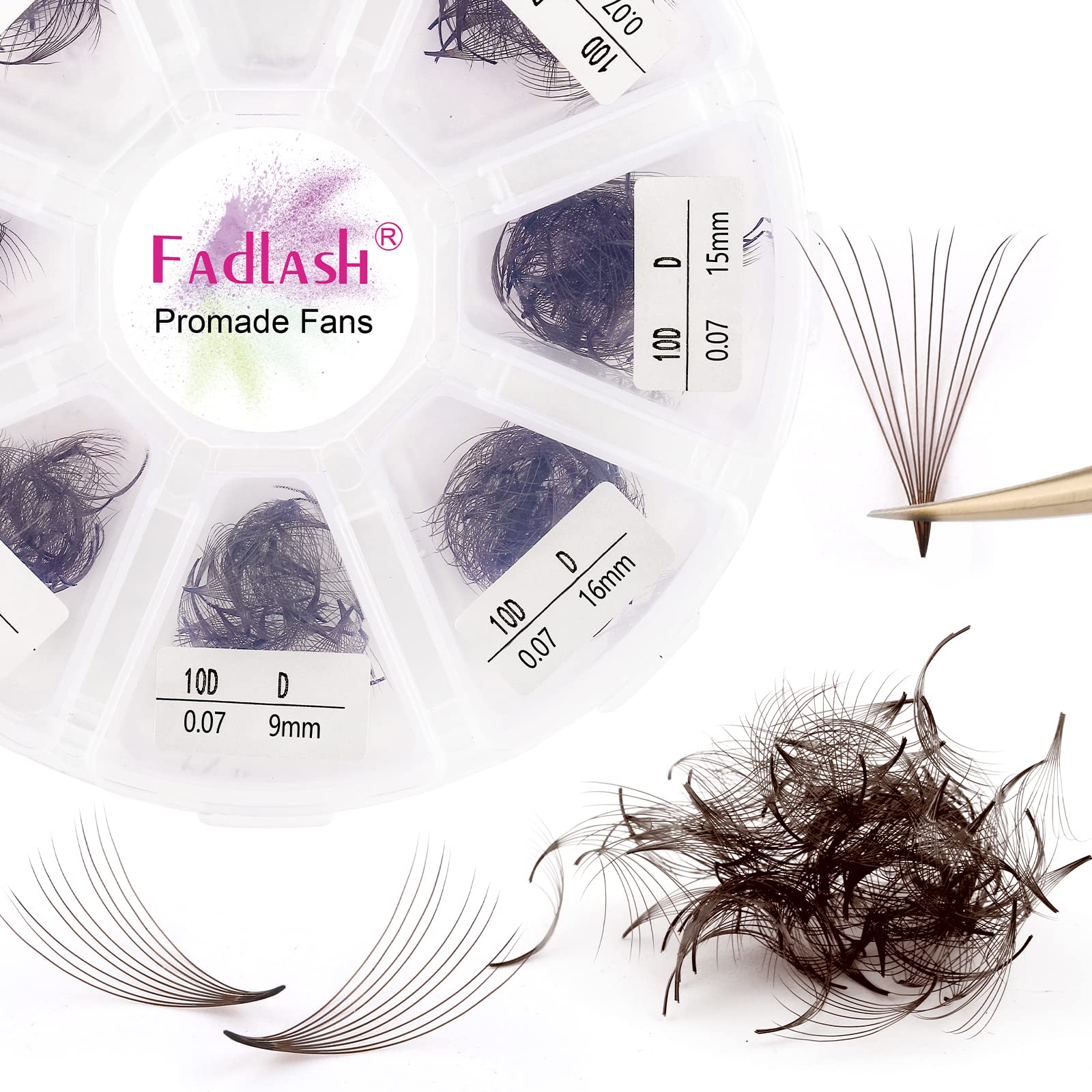 FADLASH Colored Lash Extensions 10D Premade Fans – 1000pcs Brown Mix (7D-16mm)
