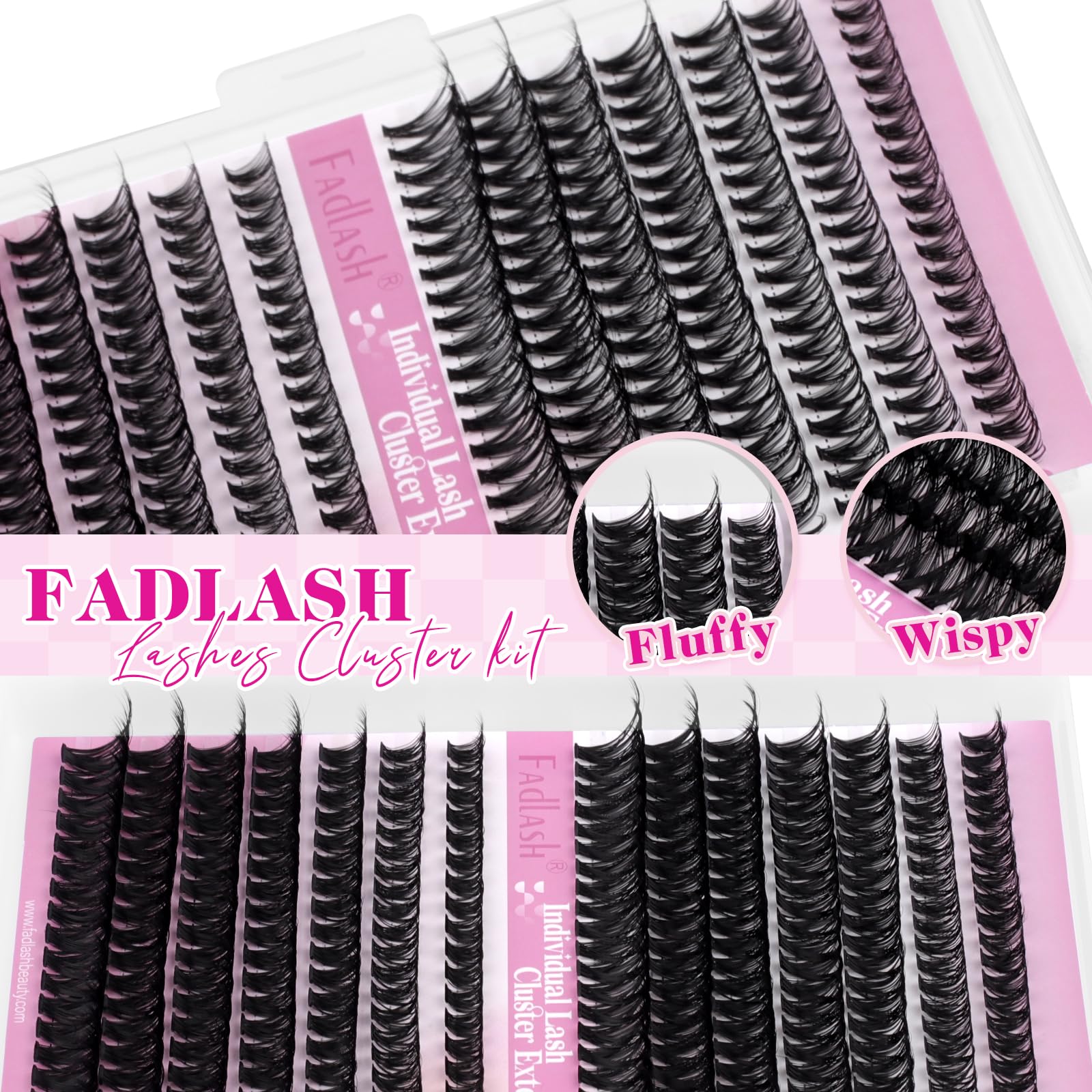 FADLASH Lash Clusters Kit 560Pcs | 8-16mm D-Curl DIY Extensions with Bond & Seal