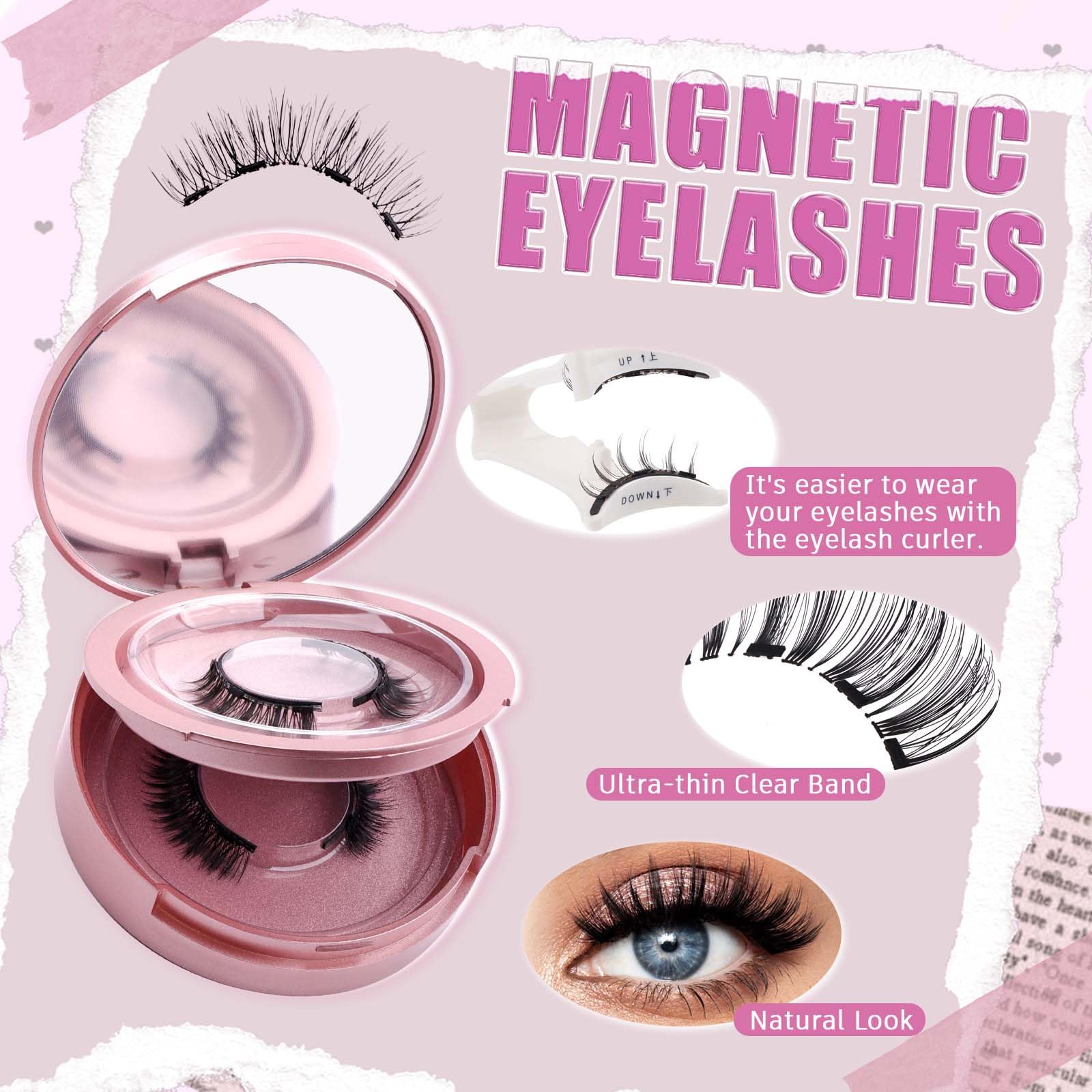 FADLASH Magnetic Eyelashes – Natural Look, Glue-Free, Reusable Lashes with Applicator (2 Pairs) S01