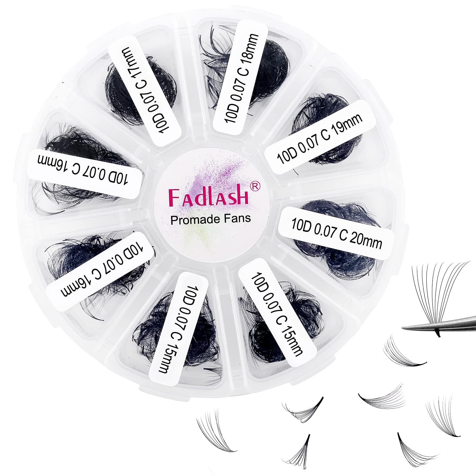 FADLASH Premade Lash Fans Mixed Tray – 1000 Loose Fans, 10D-0.07C, 15-20mm