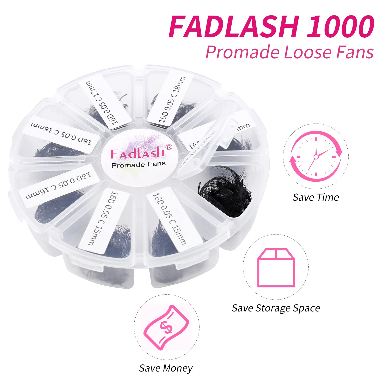 FADLASH Volume Premade Lash Fans 1000pcs – 5D to 16D, 9-20mm