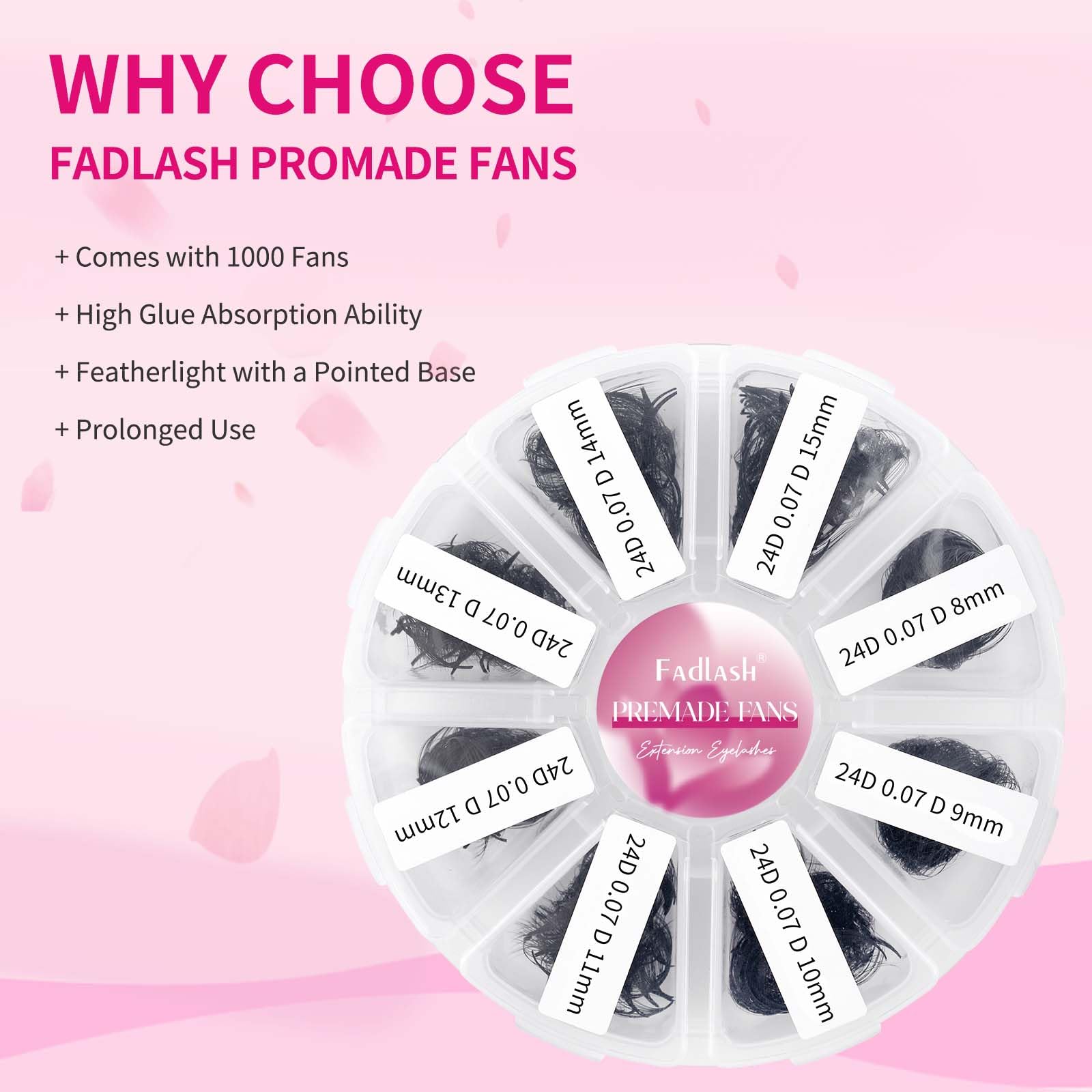 FADLASH 1000 Fans Premade Volume Extensions – 24D D Curl, Thin Base, Premium Premade Fans