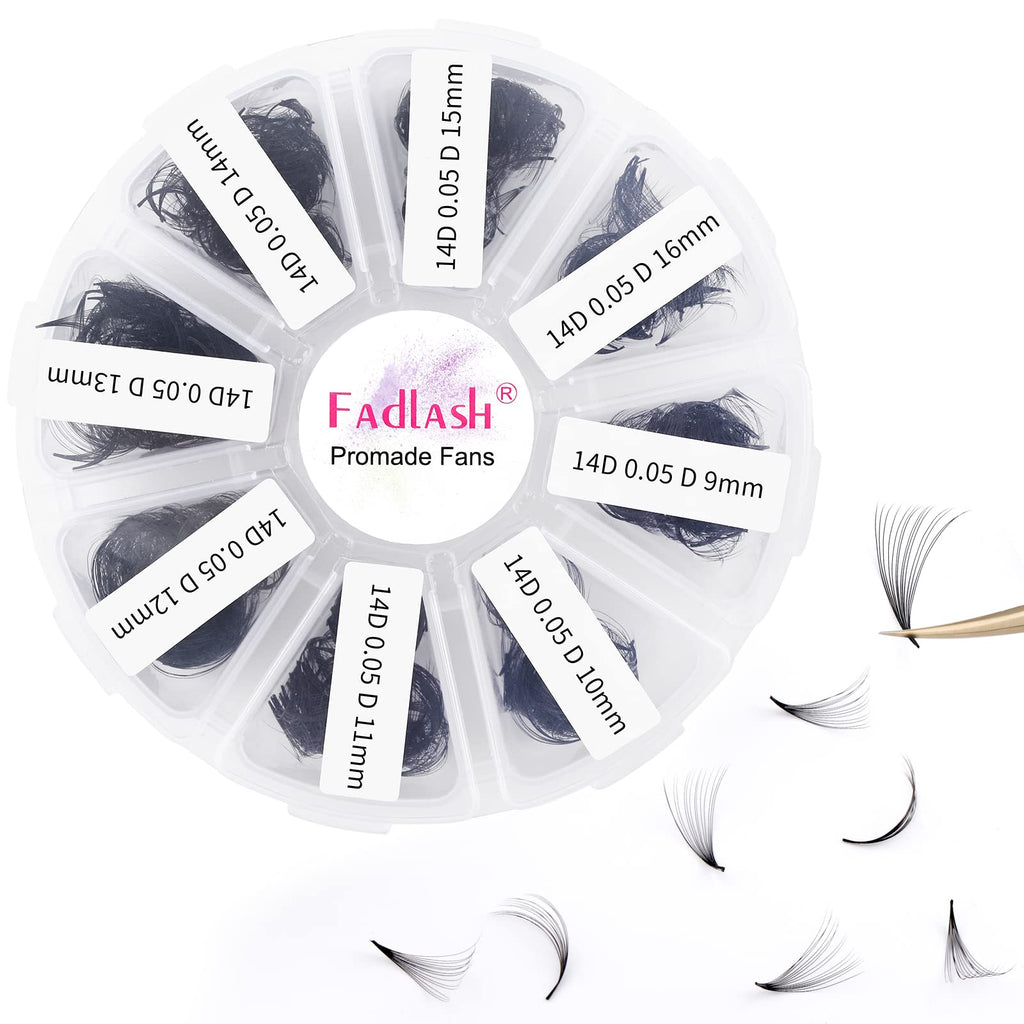FADLASH Lash Extension Premade Fans 1000pcs – D Curl 14D-0-05D, 9-16mm Mixed Pack