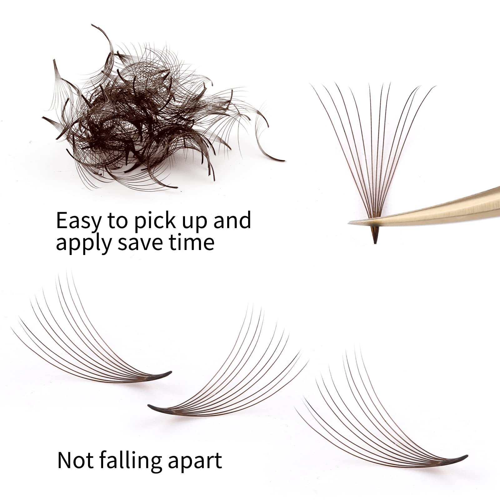 FADLASH Colored Lash Extensions 10D Premade Fans – 1000pcs Brown Mix (7D-16mm)