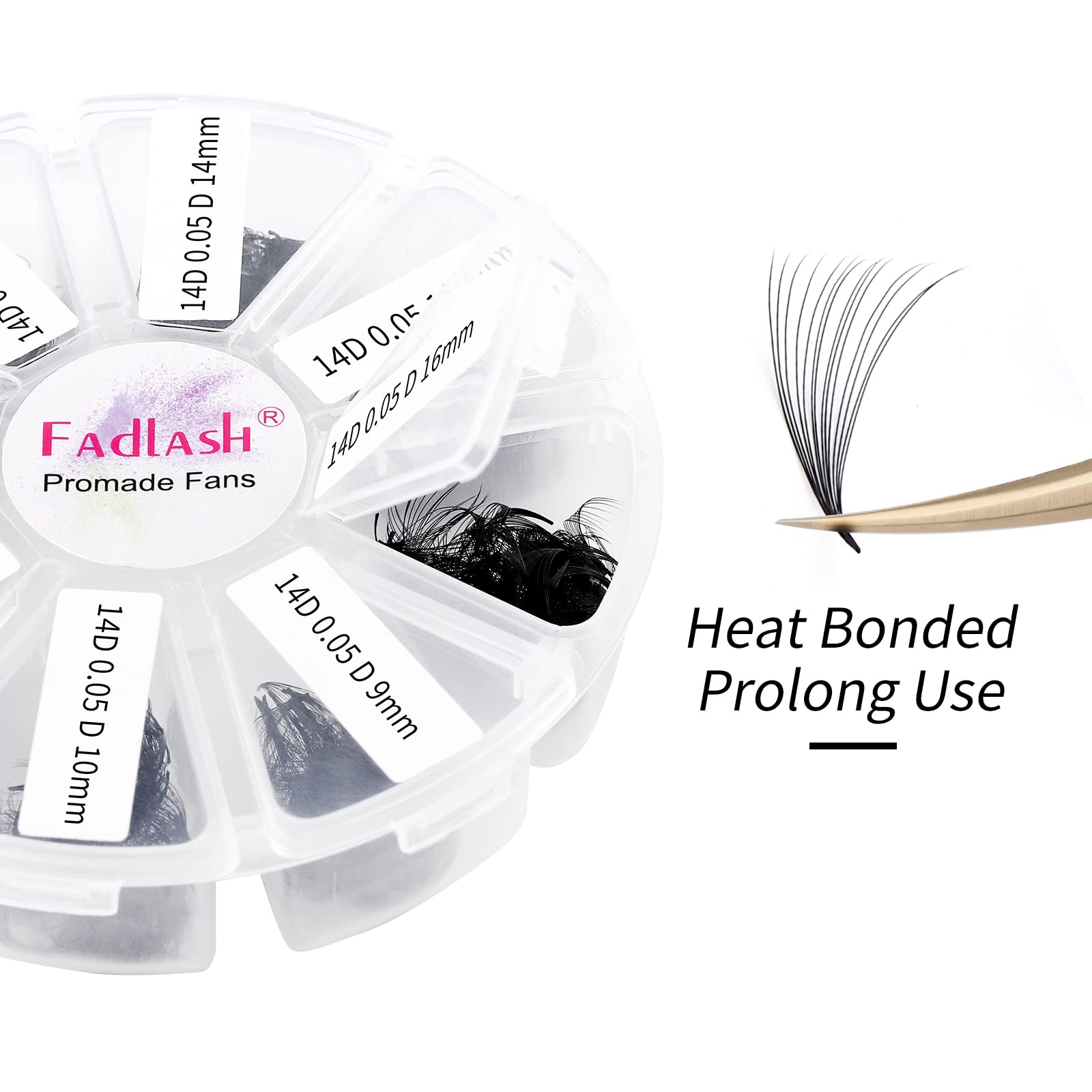 FADLASH Lash Extension Premade Fans 1000pcs – D Curl 14D-0-05D, 9-16mm Mixed Pack