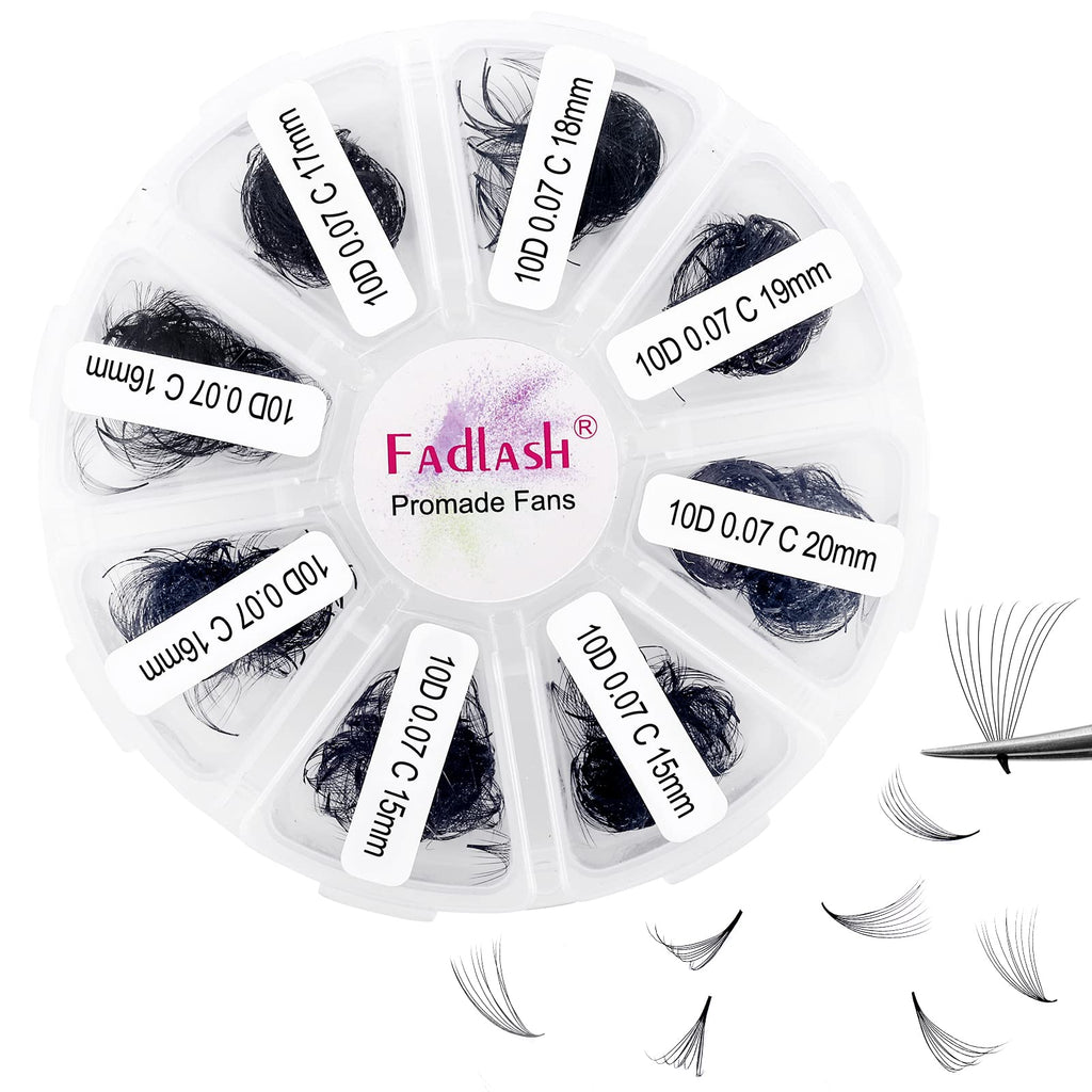 FADLASH Premade Lash Fans Mixed Tray – 1000 Loose Fans, 10D-0.07C, 15-20mm