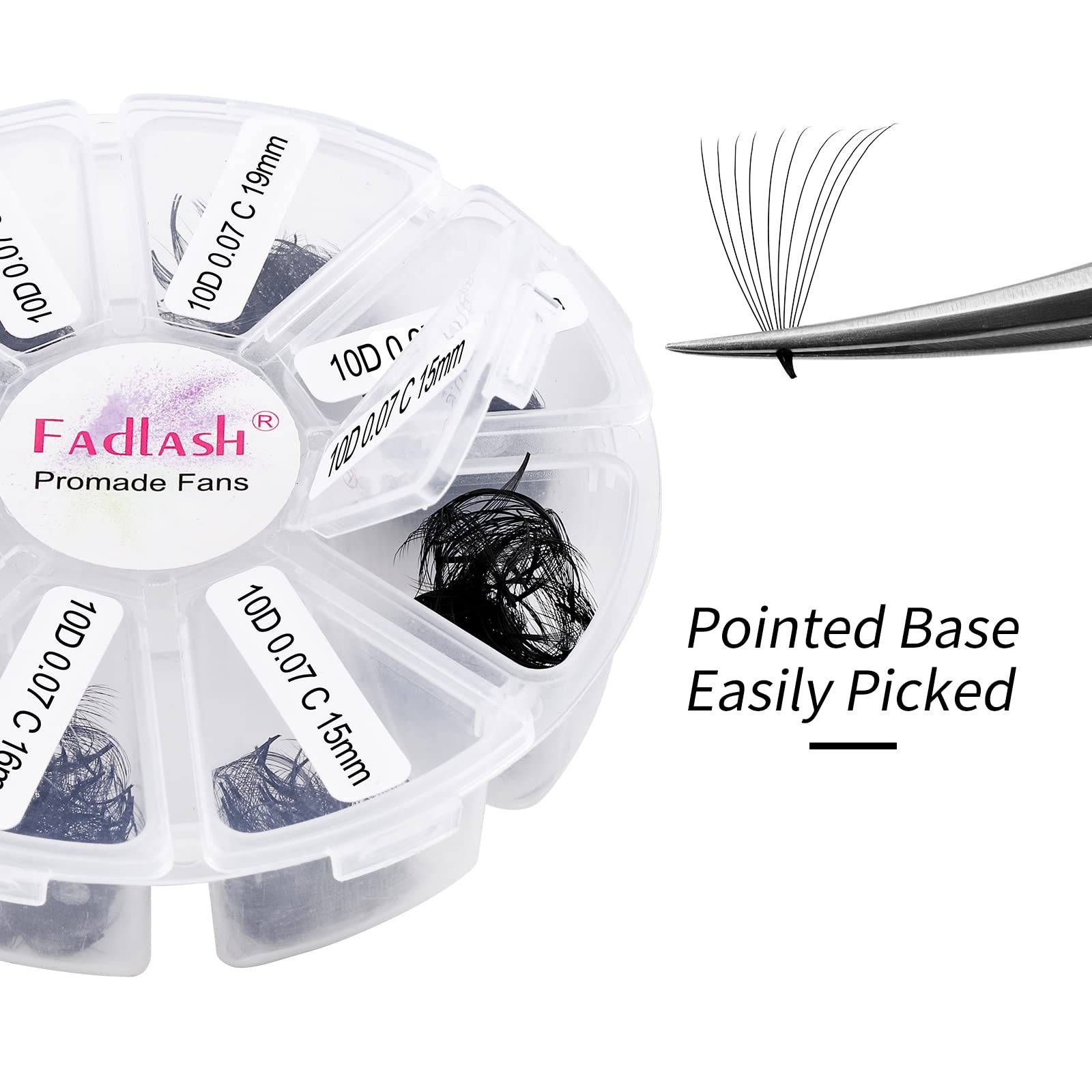 FADLASH Premade Lash Fans Mixed Tray – 1000 Loose Fans, 10D-0.07C, 15-20mm