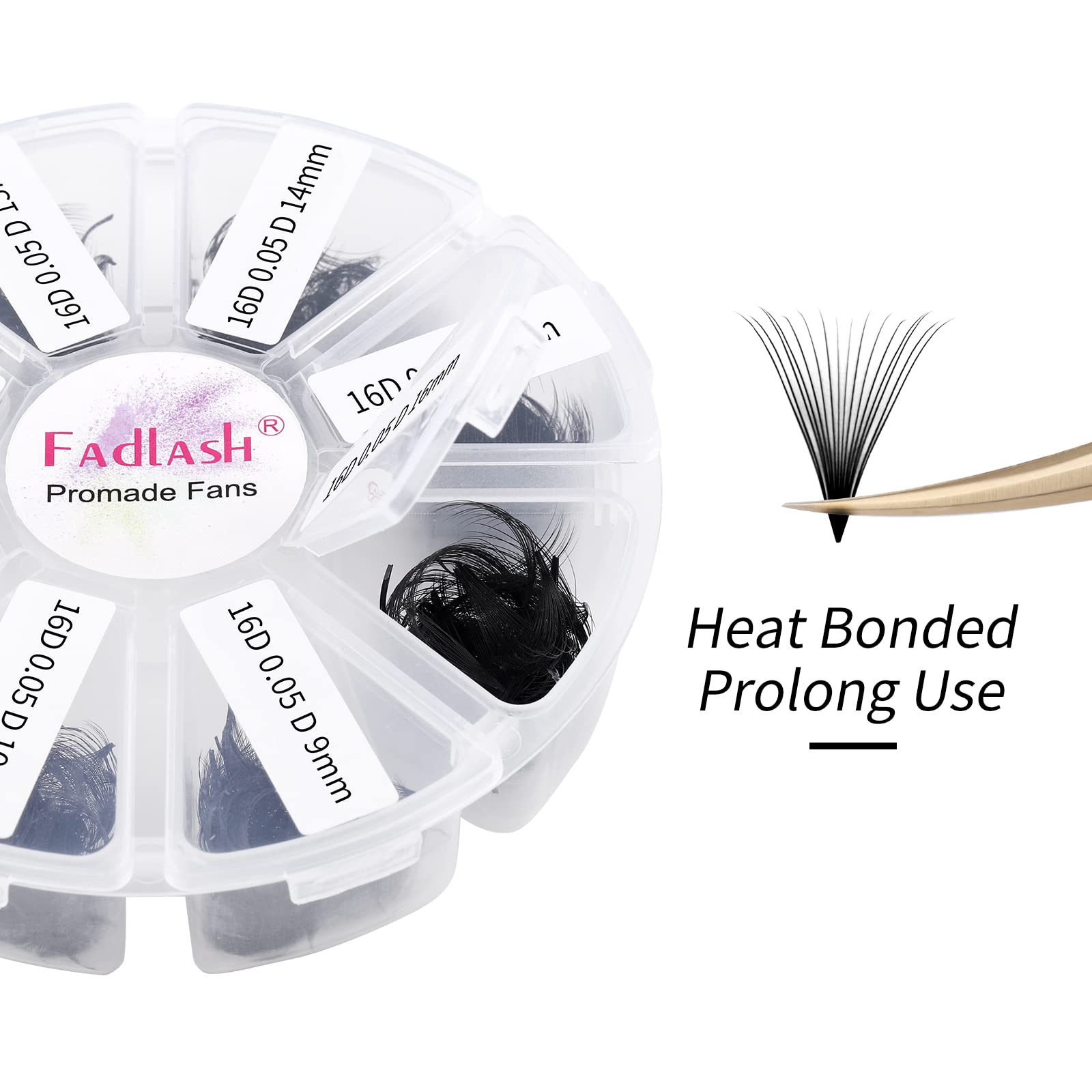 FADLASH Premade Fans 1000ct Mix – D Curl Promades, 16D-0.05D, 9-16mm